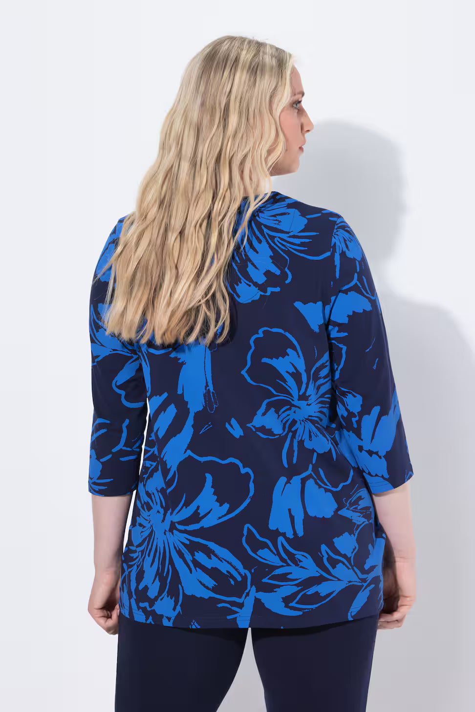 Ulla Popken Floral Print Top in Blue