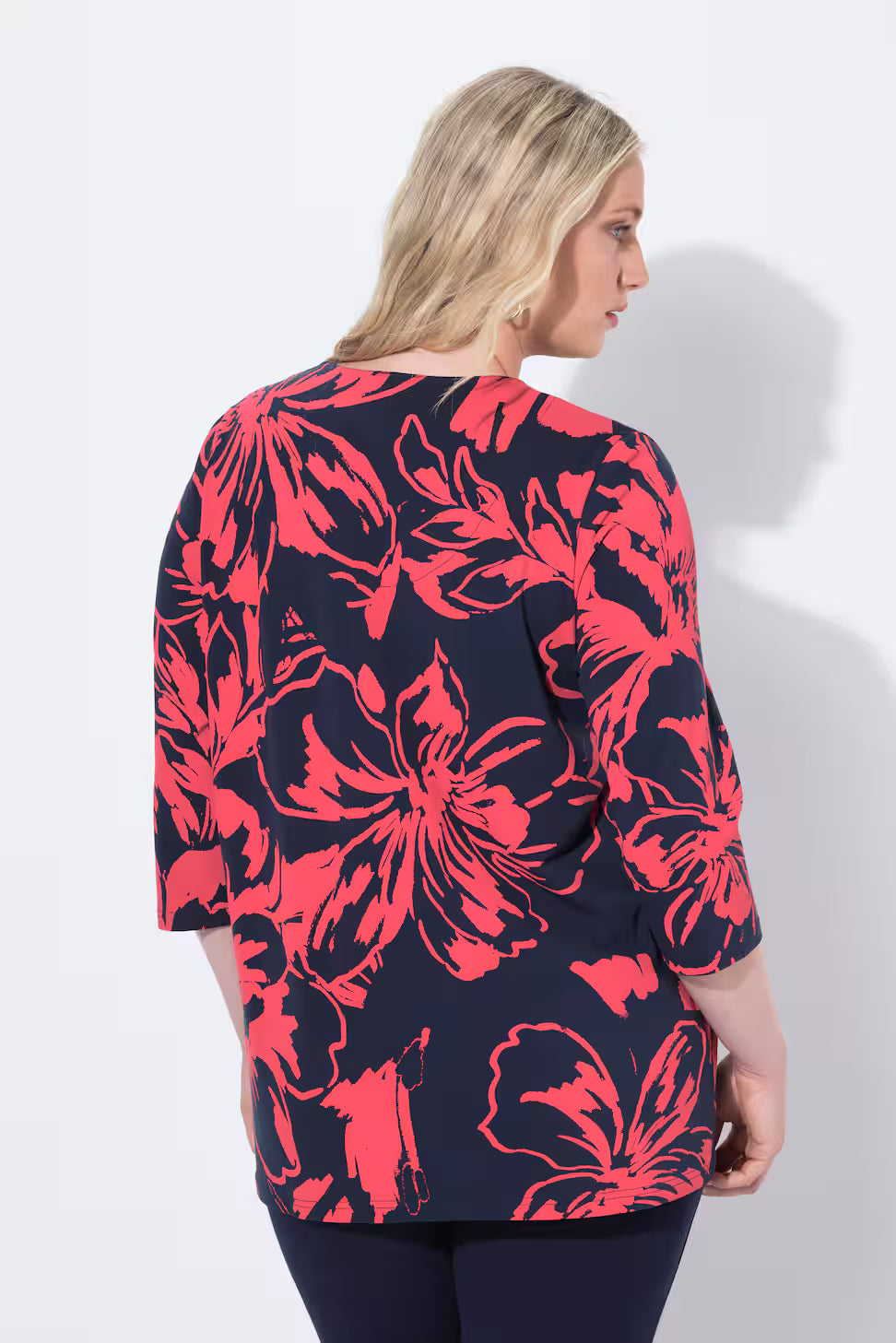 Ulla Popken Floral Print Top in Red