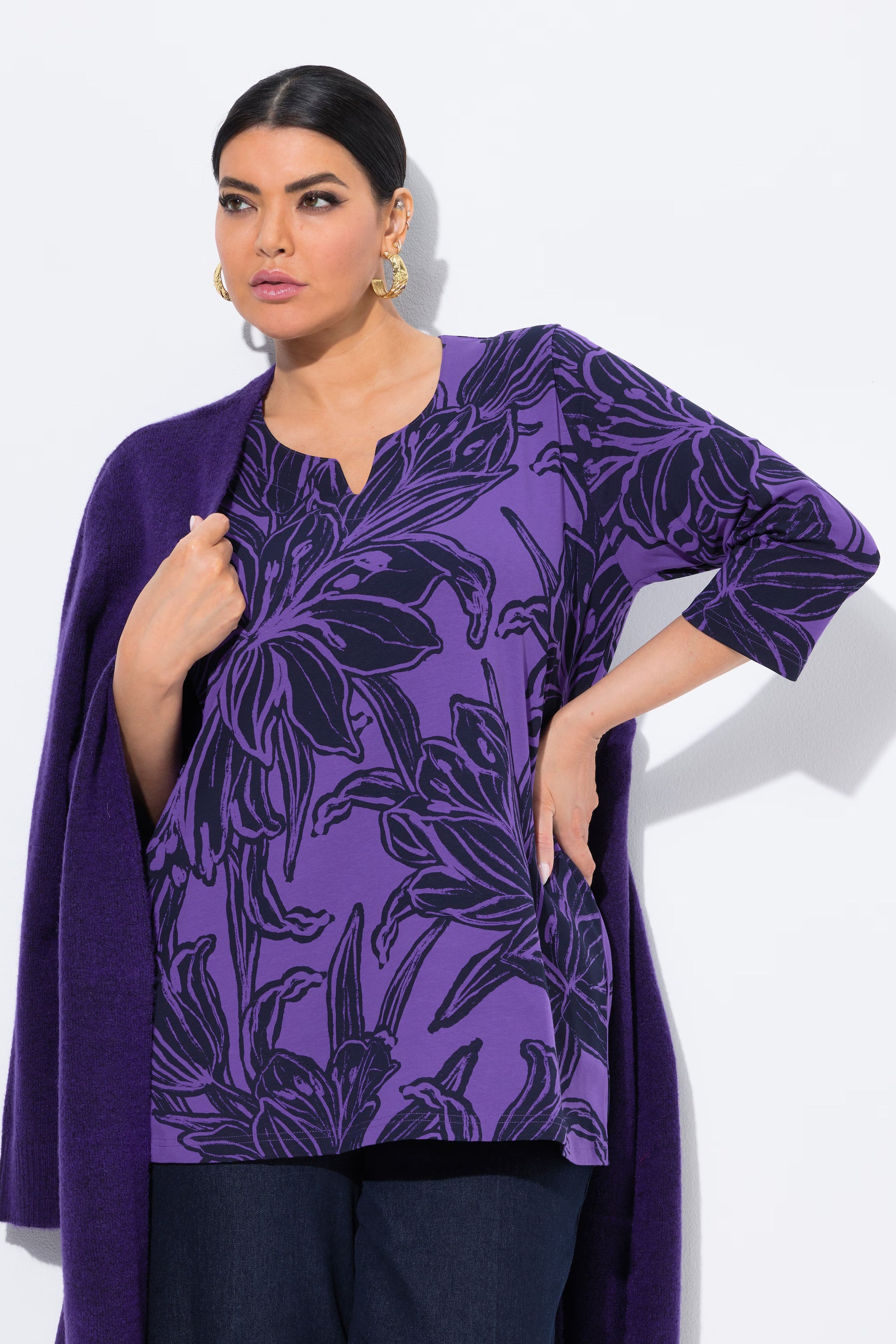 Ulla Popken Floral Purple T-Shirt