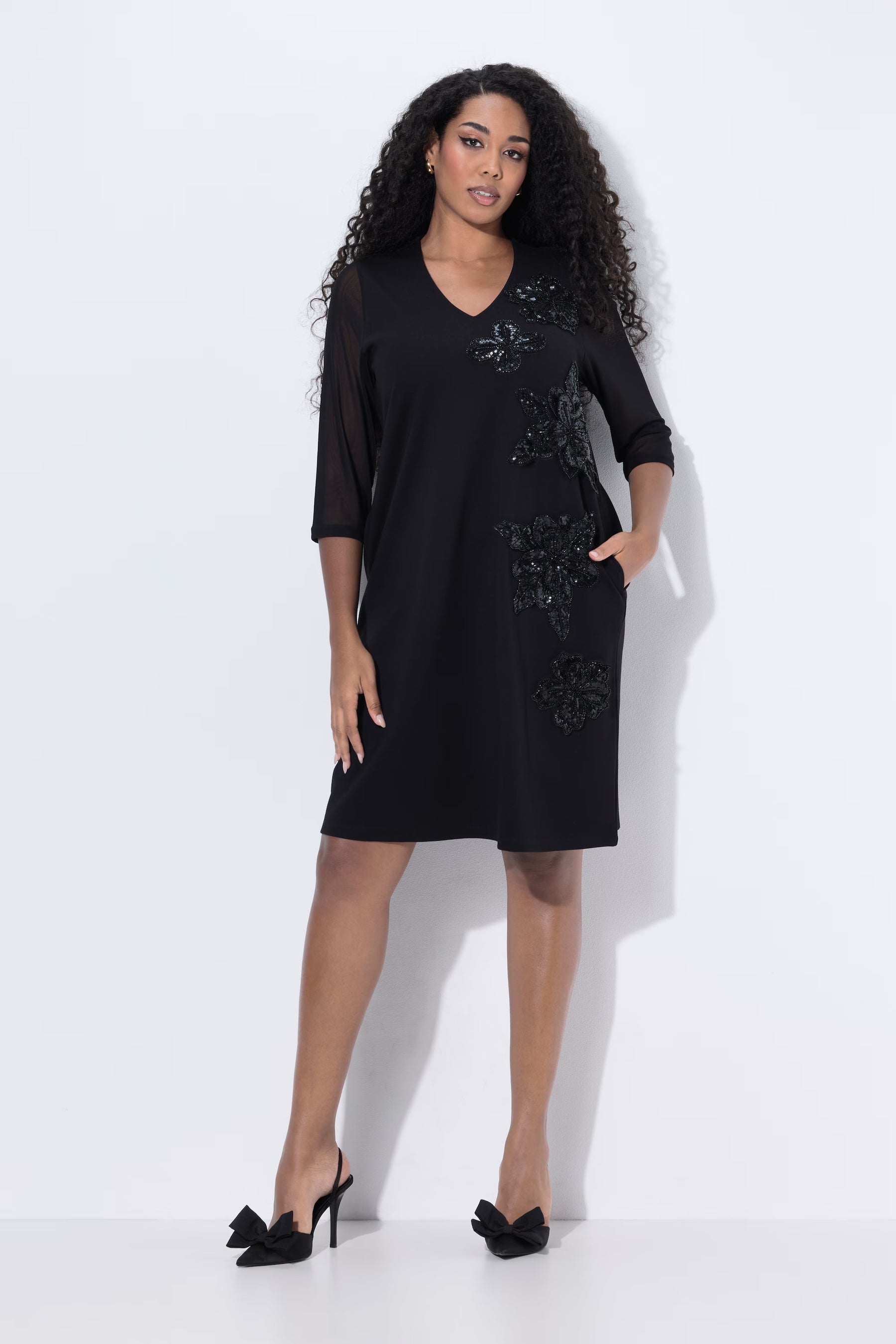 Ulla Popken Floral Sequin Dress in Black