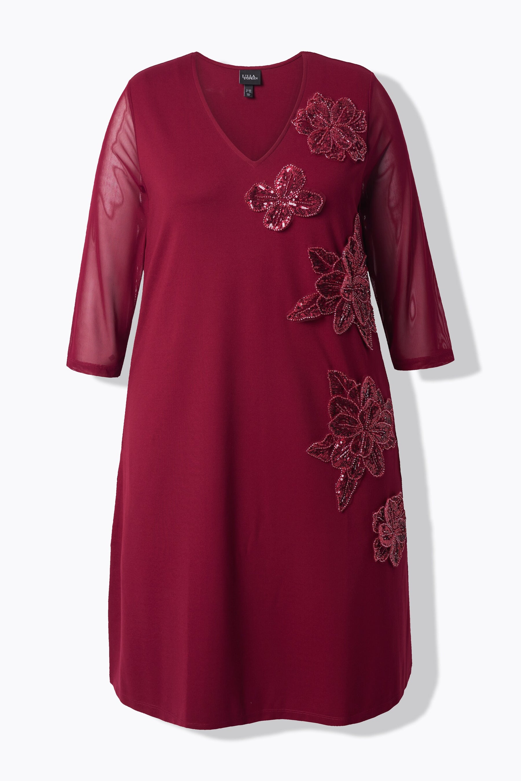 Ulla Popken Floral Sequin Dress in Wine