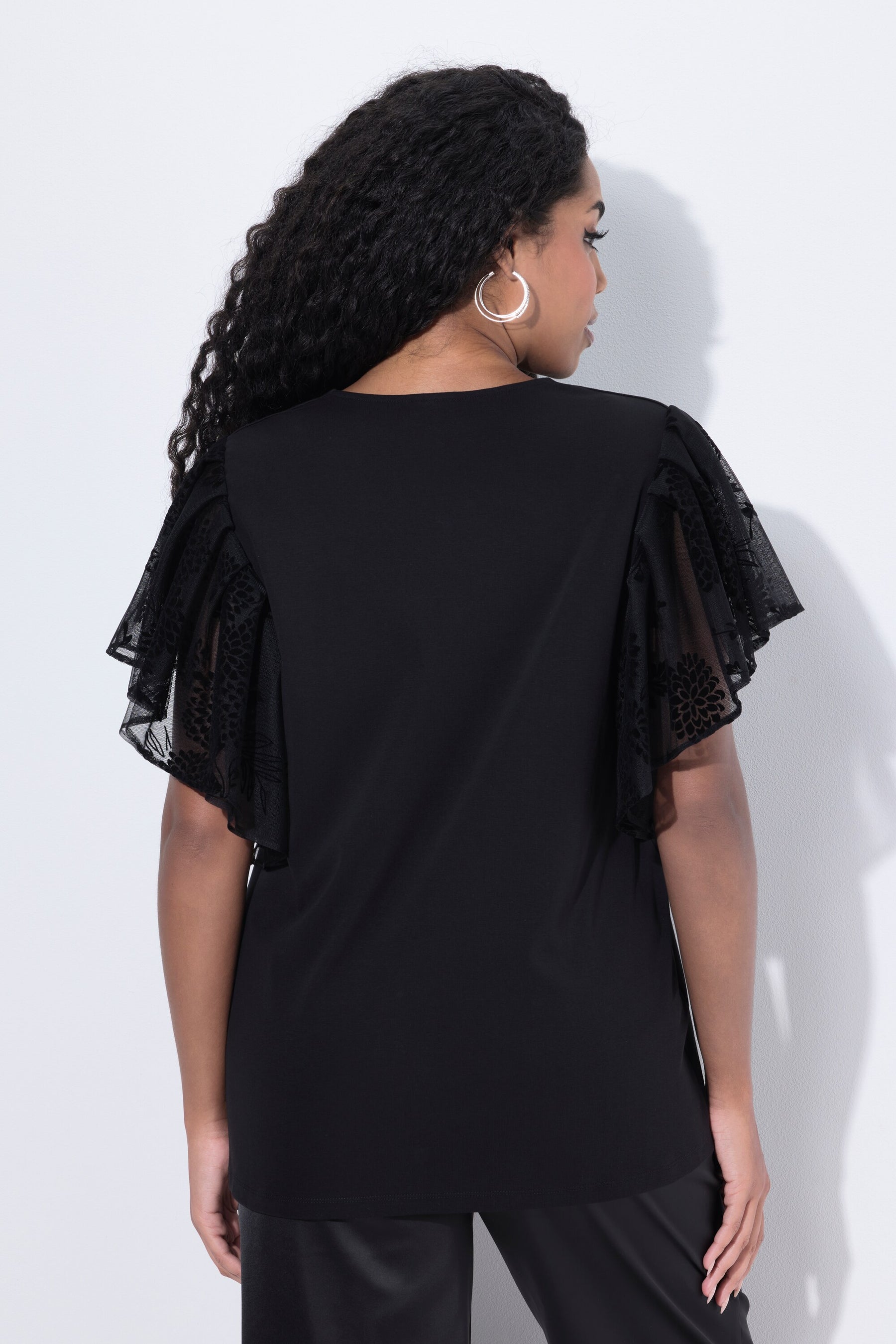 Ulla Popken Floral Sleeve T-shirt in Black