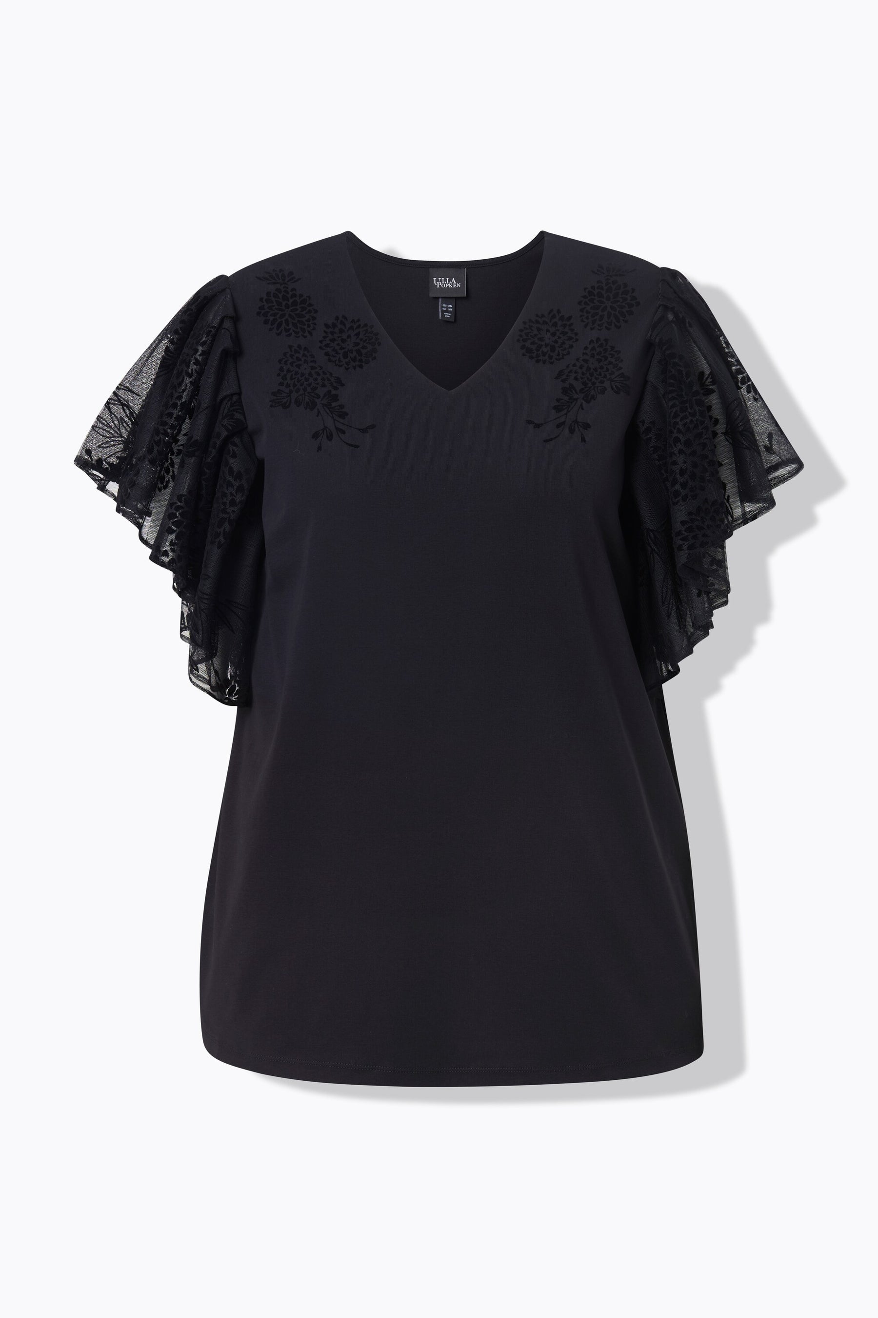 Ulla Popken Floral Sleeve T-shirt in Black