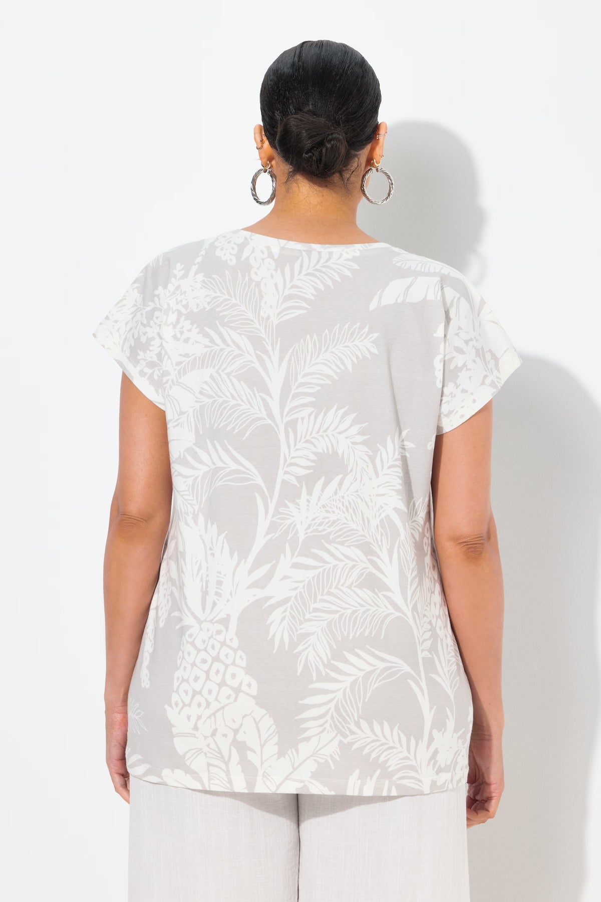 Ulla Popken Floral T-Shirt in Beige