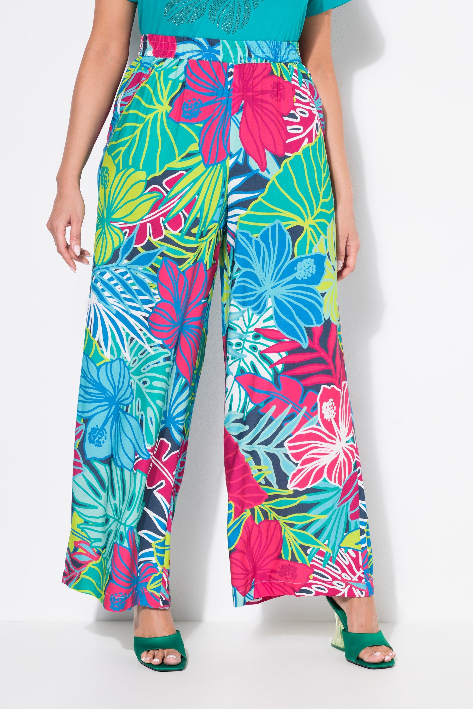 Ulla Popken Floral Wide Leg Trousers