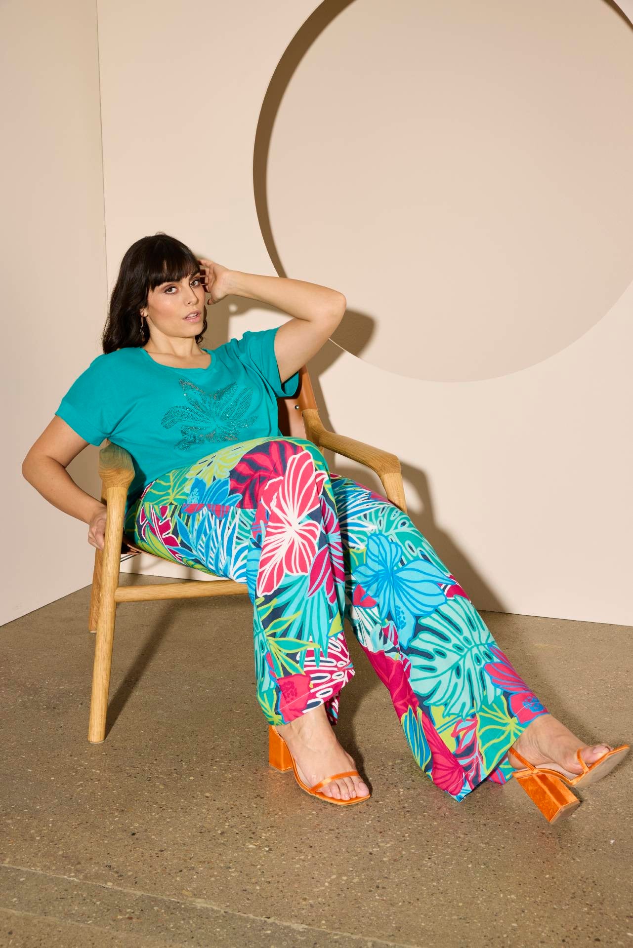 Ulla Popken Floral Wide Leg Trousers