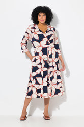 Ulla Popken Floral Wrap Dress in Navy
