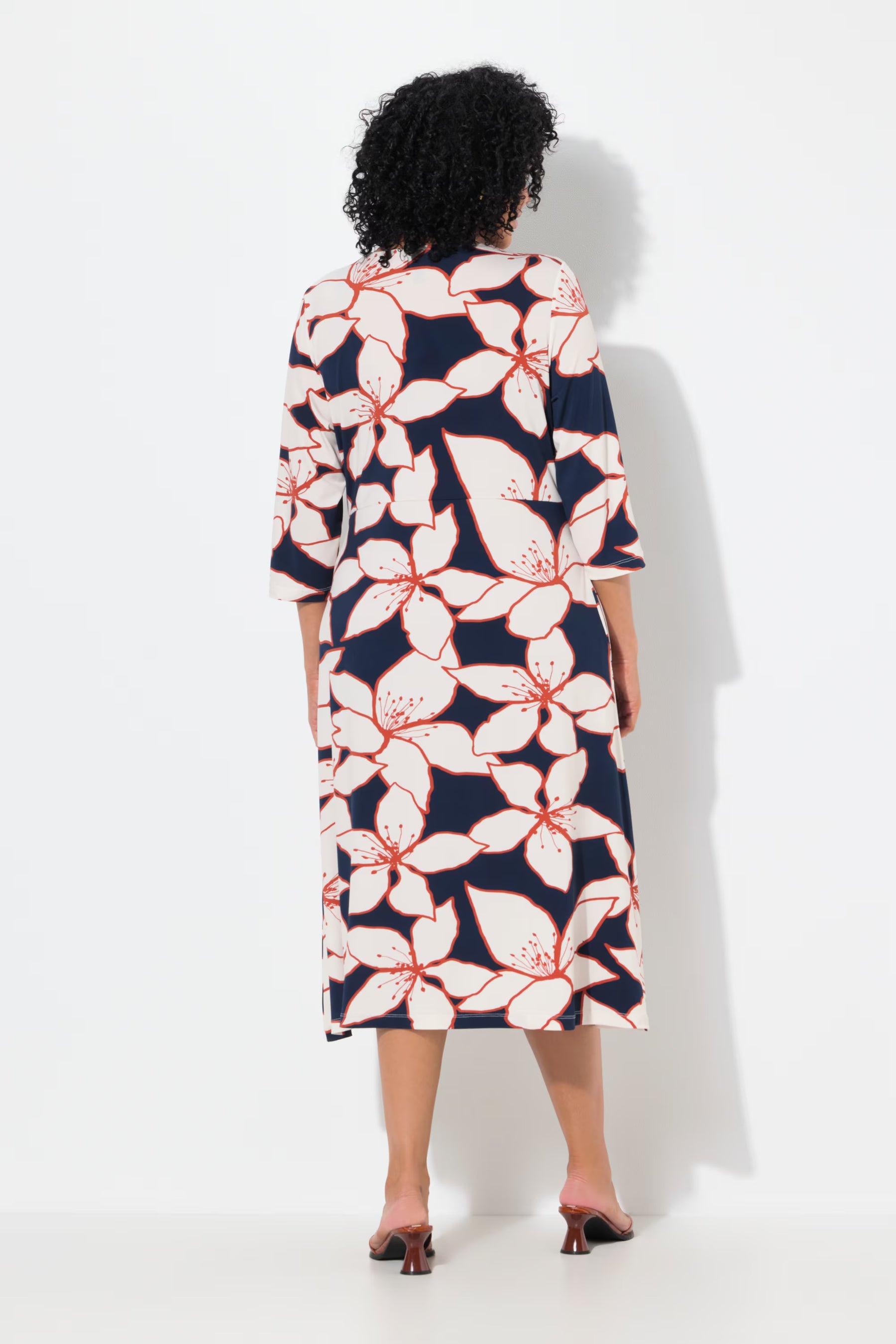 Ulla Popken Floral Wrap Dress in Navy