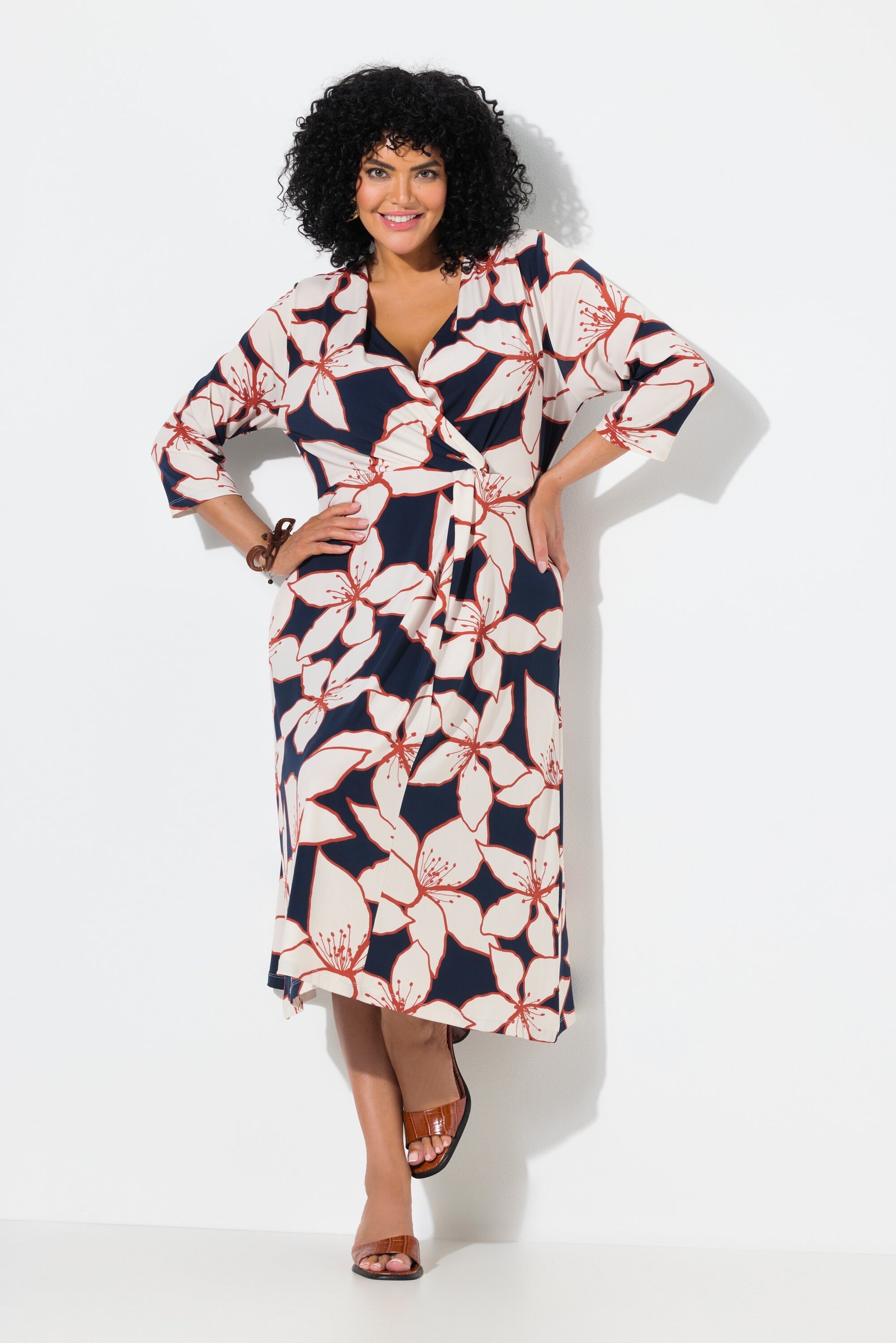 Ulla Popken Floral Wrap Dress in Navy