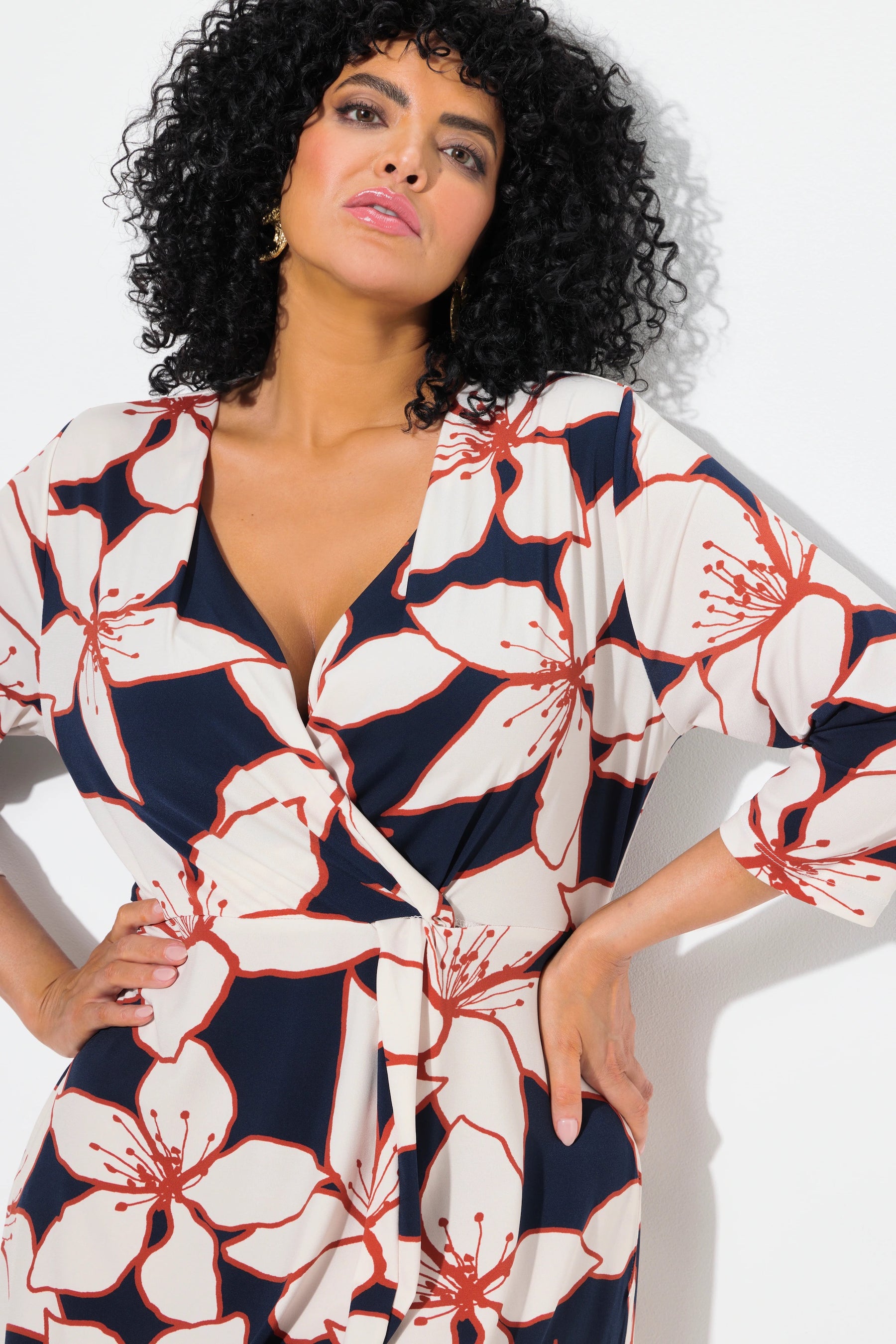 Ulla Popken Floral Wrap Dress in Navy