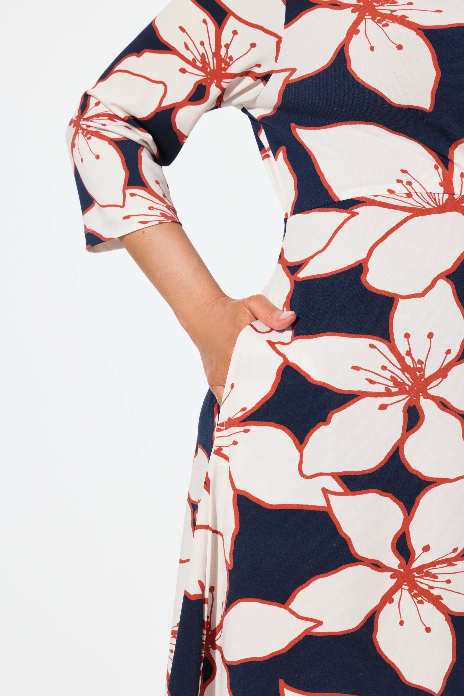 Ulla Popken Floral Wrap Dress in Navy