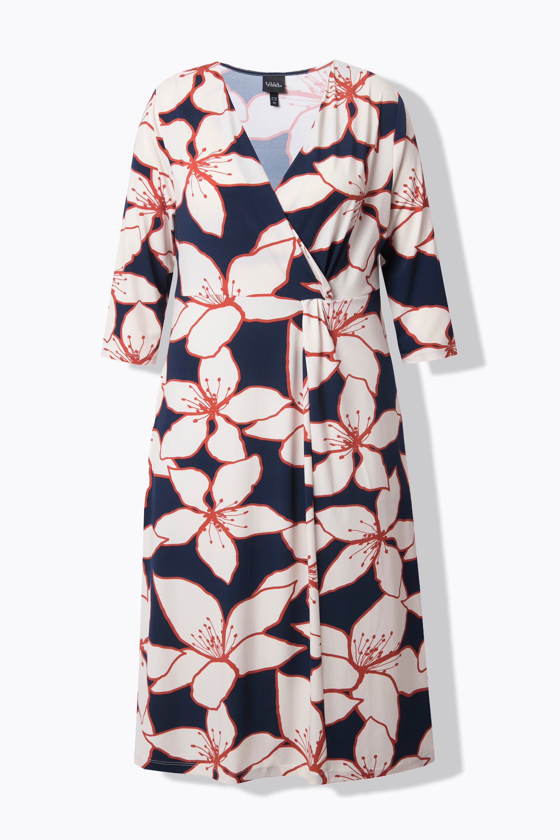Ulla Popken Floral Wrap Dress in Navy