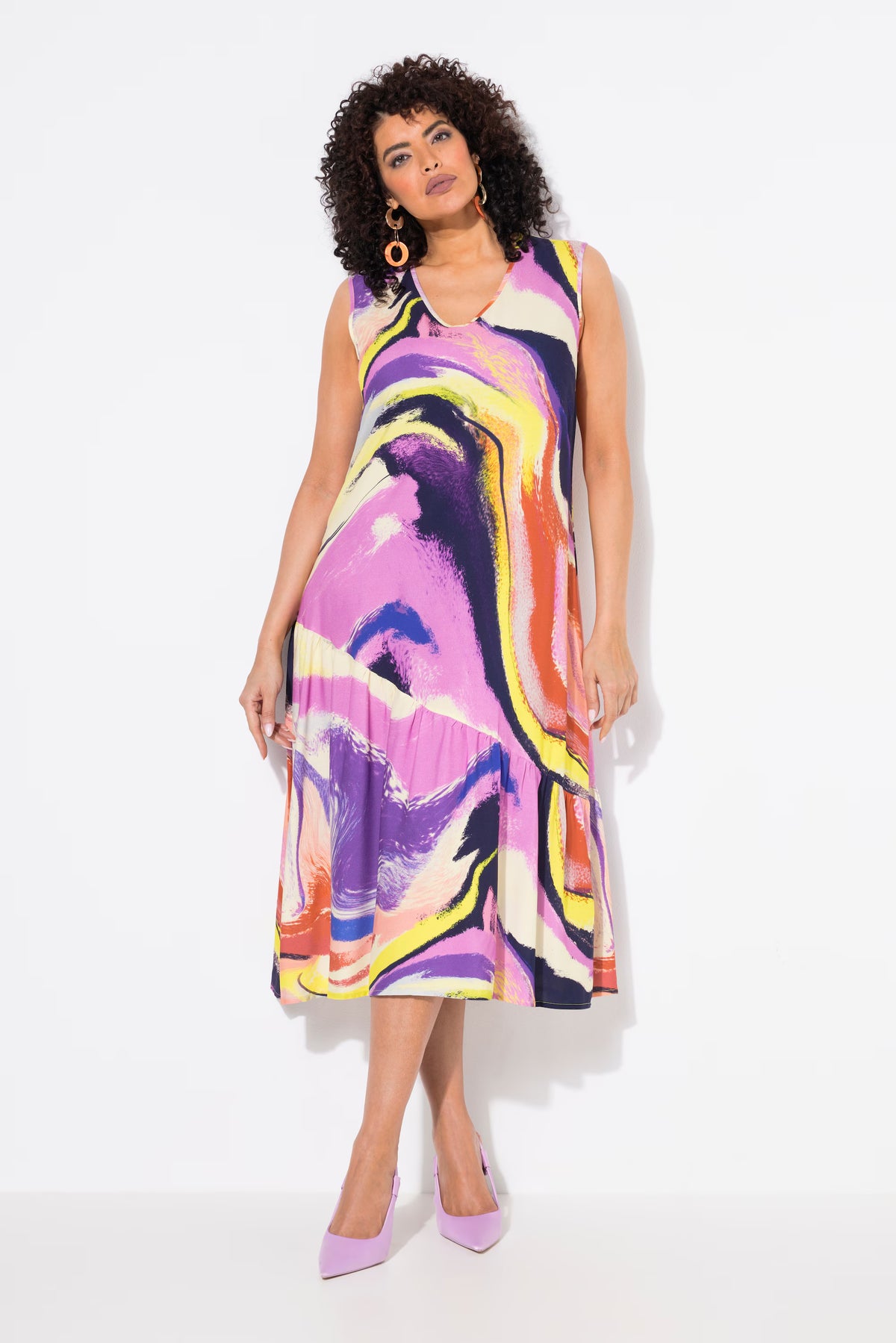 Ulla Popken Flounce Hem Multicolour Dress