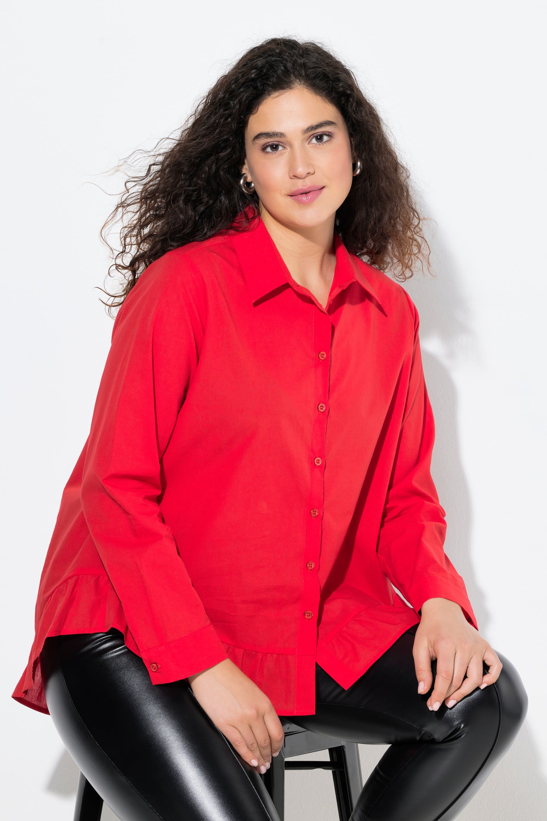 Ulla Popken Flounce Hem Shirt in Red