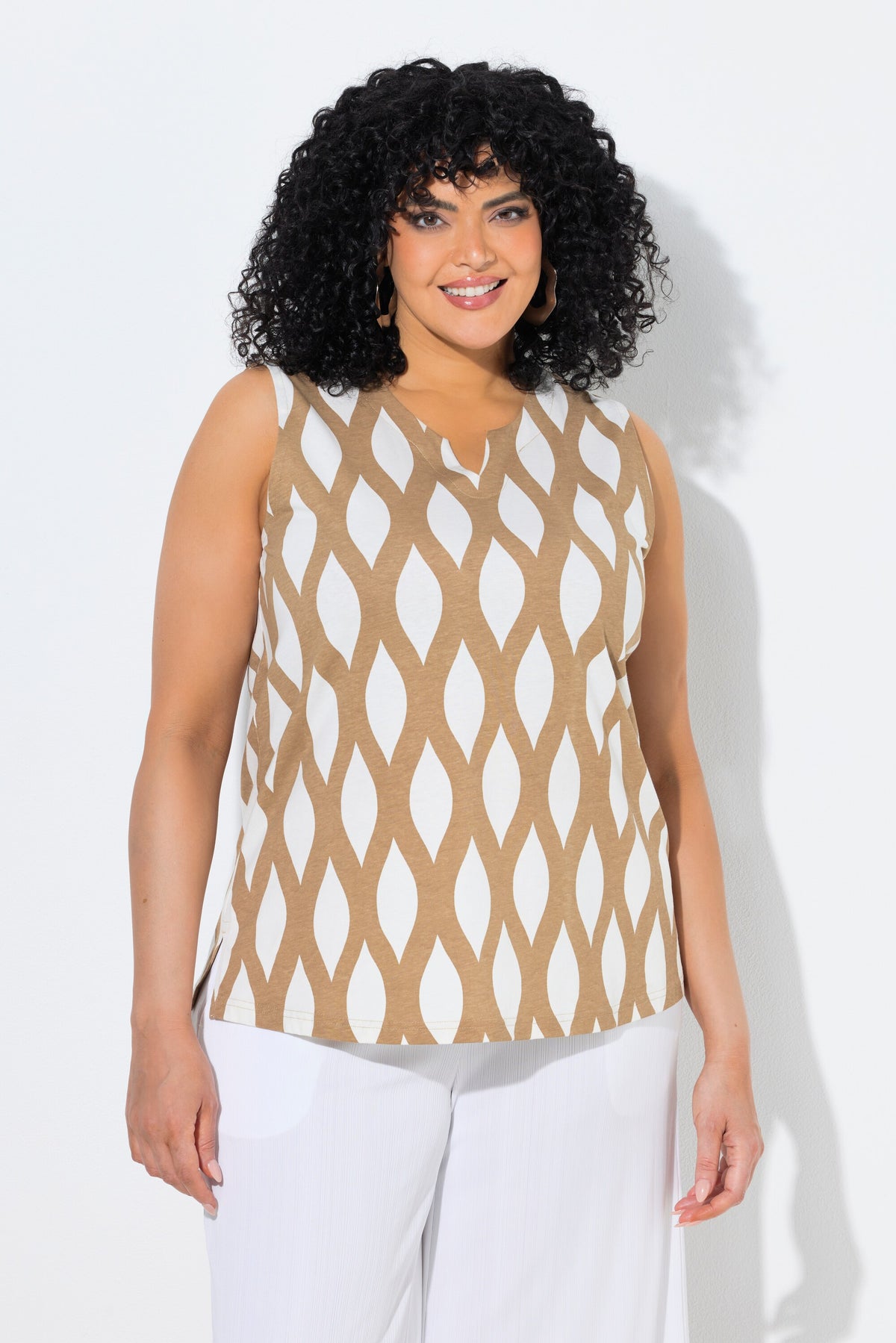 Ulla Popken Honeycomb Top in Beige