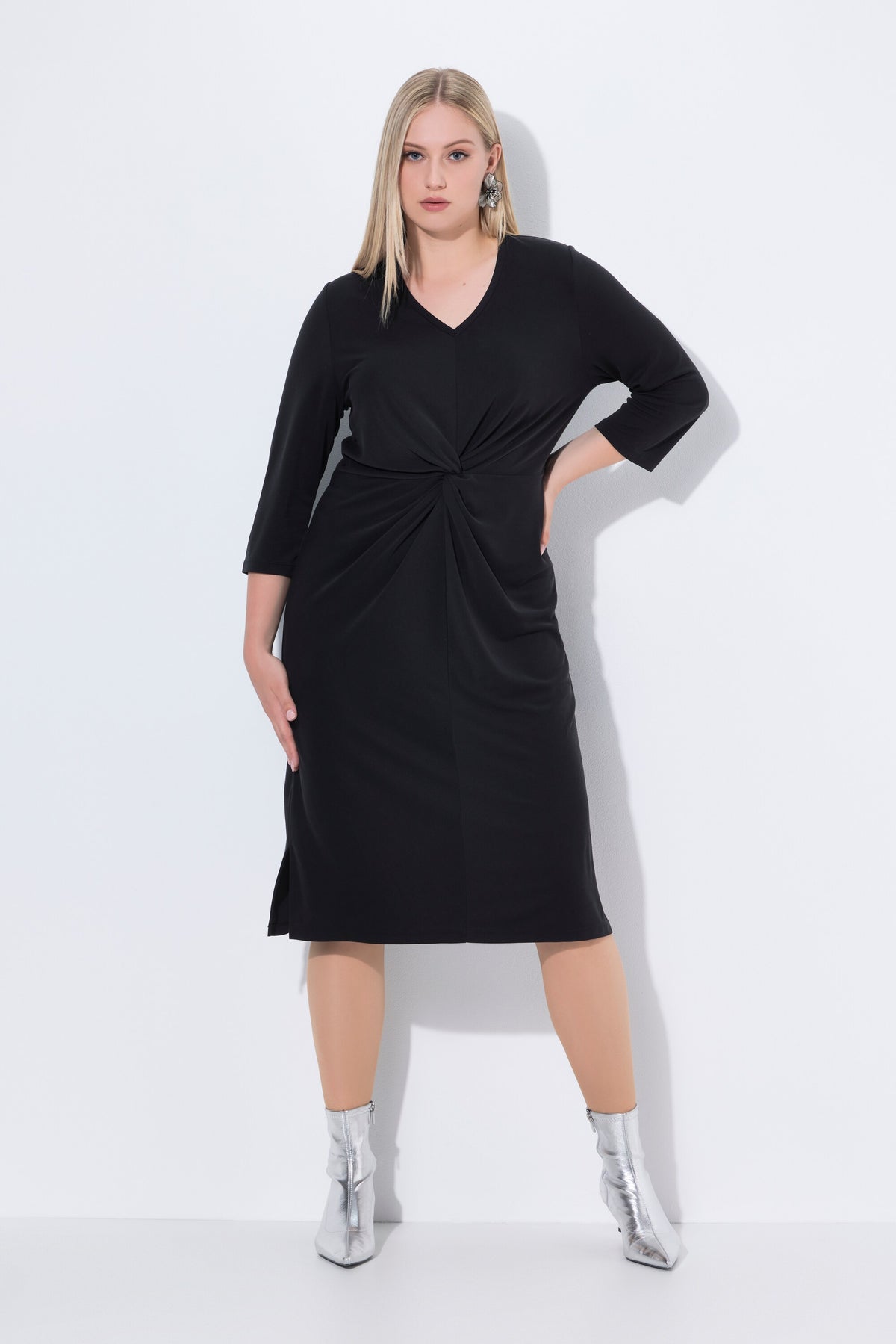 Ulla Popken Knot Midi Dress in Black