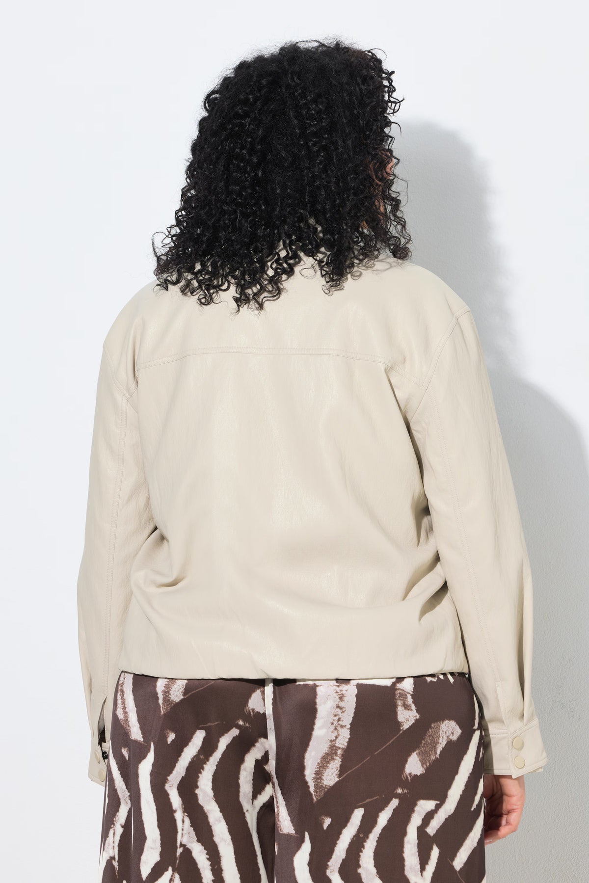 Ulla Popken Leather Look Jacket in Beige