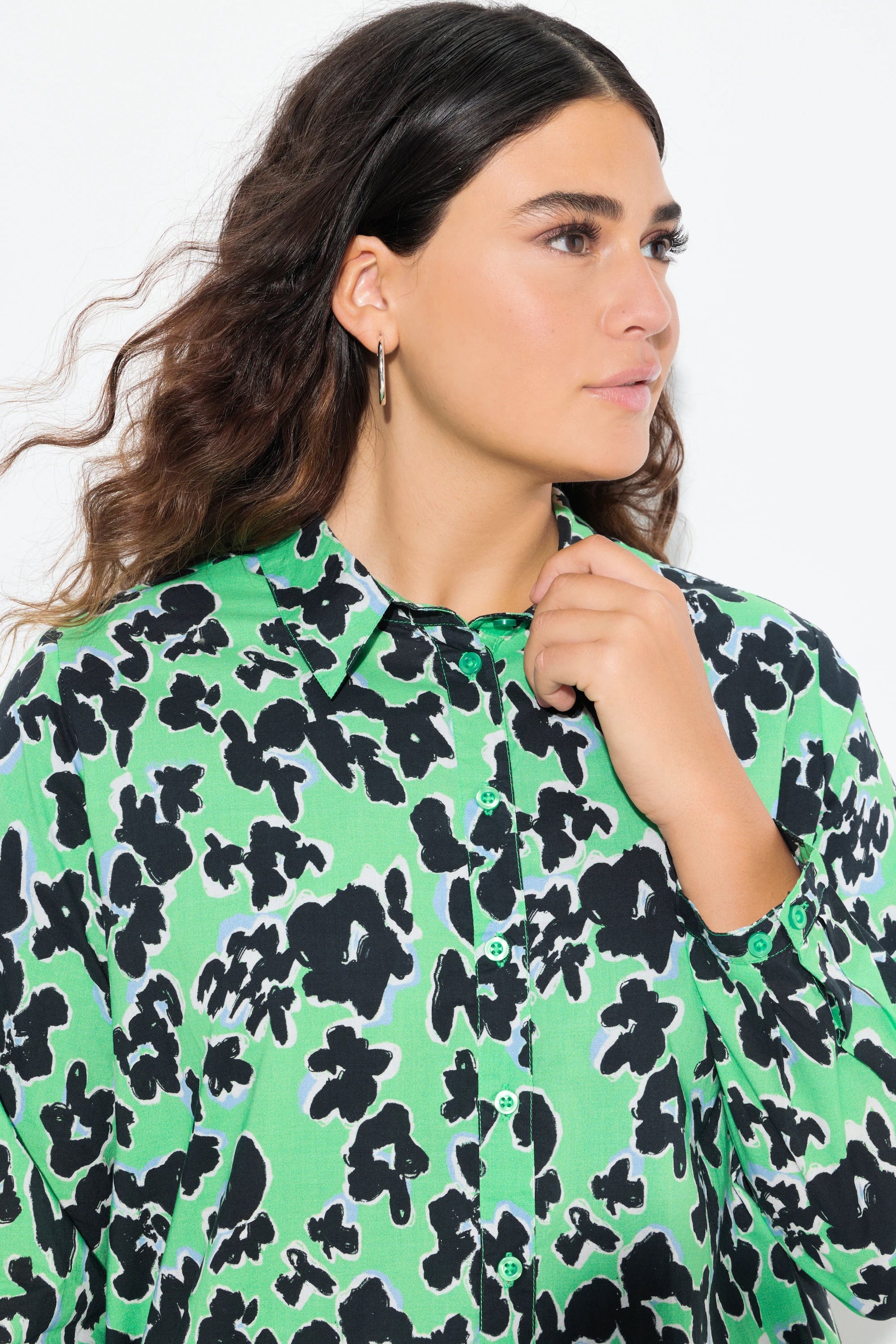 Ulla Popken Long Shirt in Green