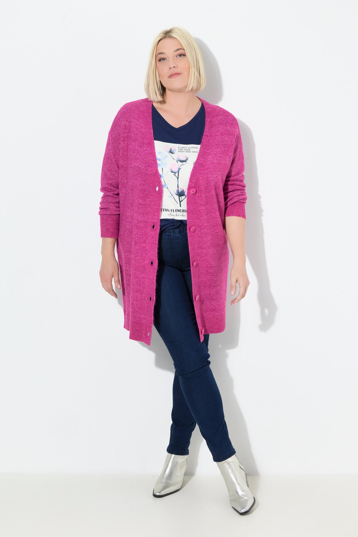 Ulla Popken Longline Cardigan in Pink