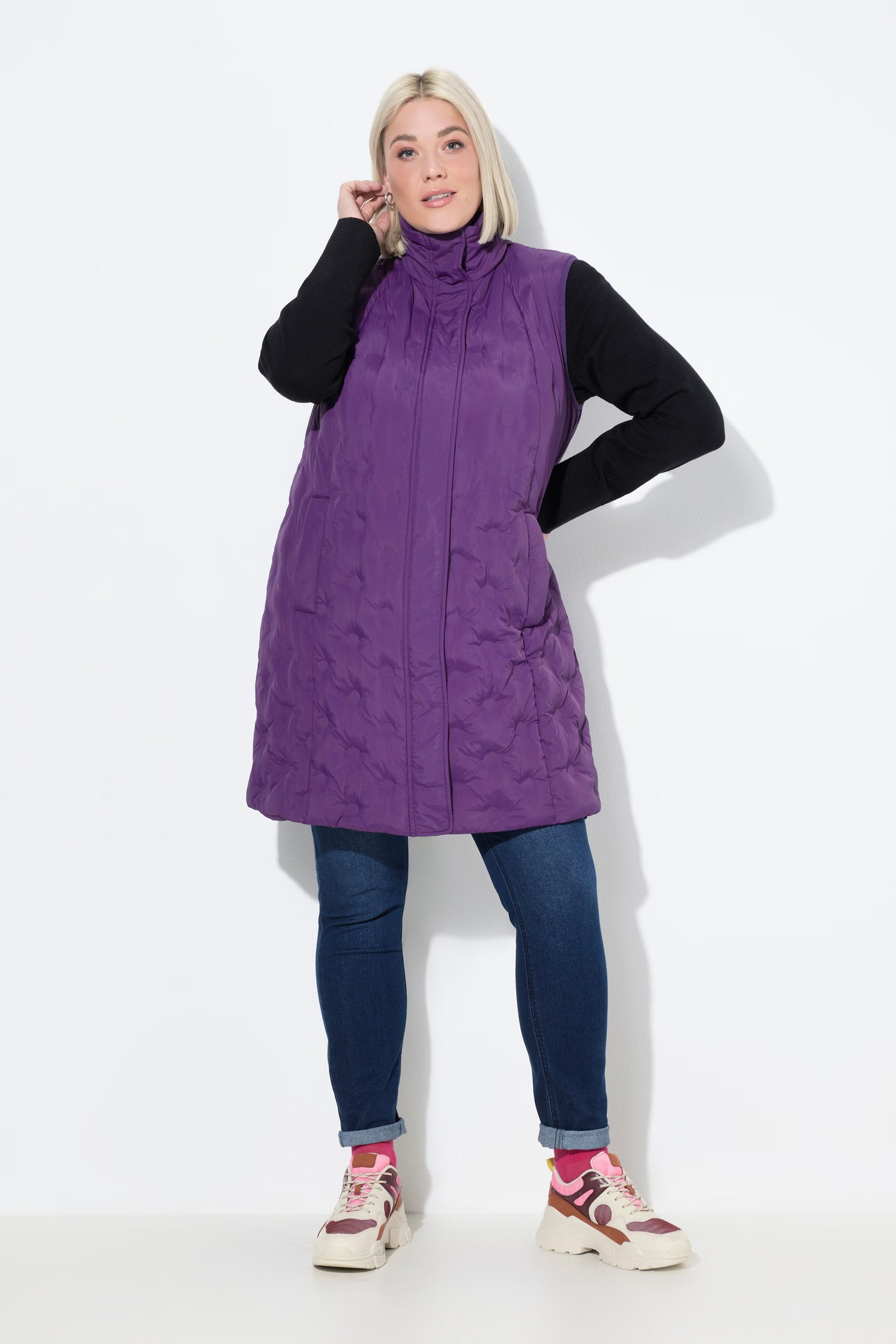 Ulla Popken Longline Gilet in Purple