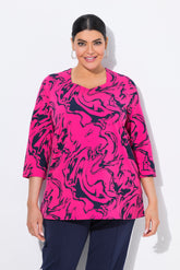 Ulla Popken Marble Print T-Shirt in Pink
