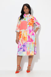 Ulla Popken Multi Colour Flamingo Shirt Dress