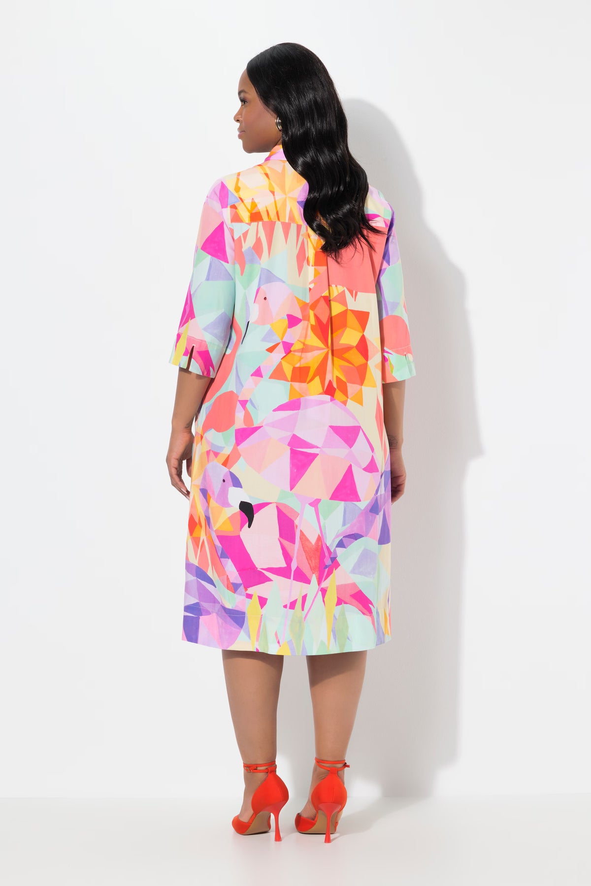 Ulla Popken Multi Colour Flamingo Shirt Dress