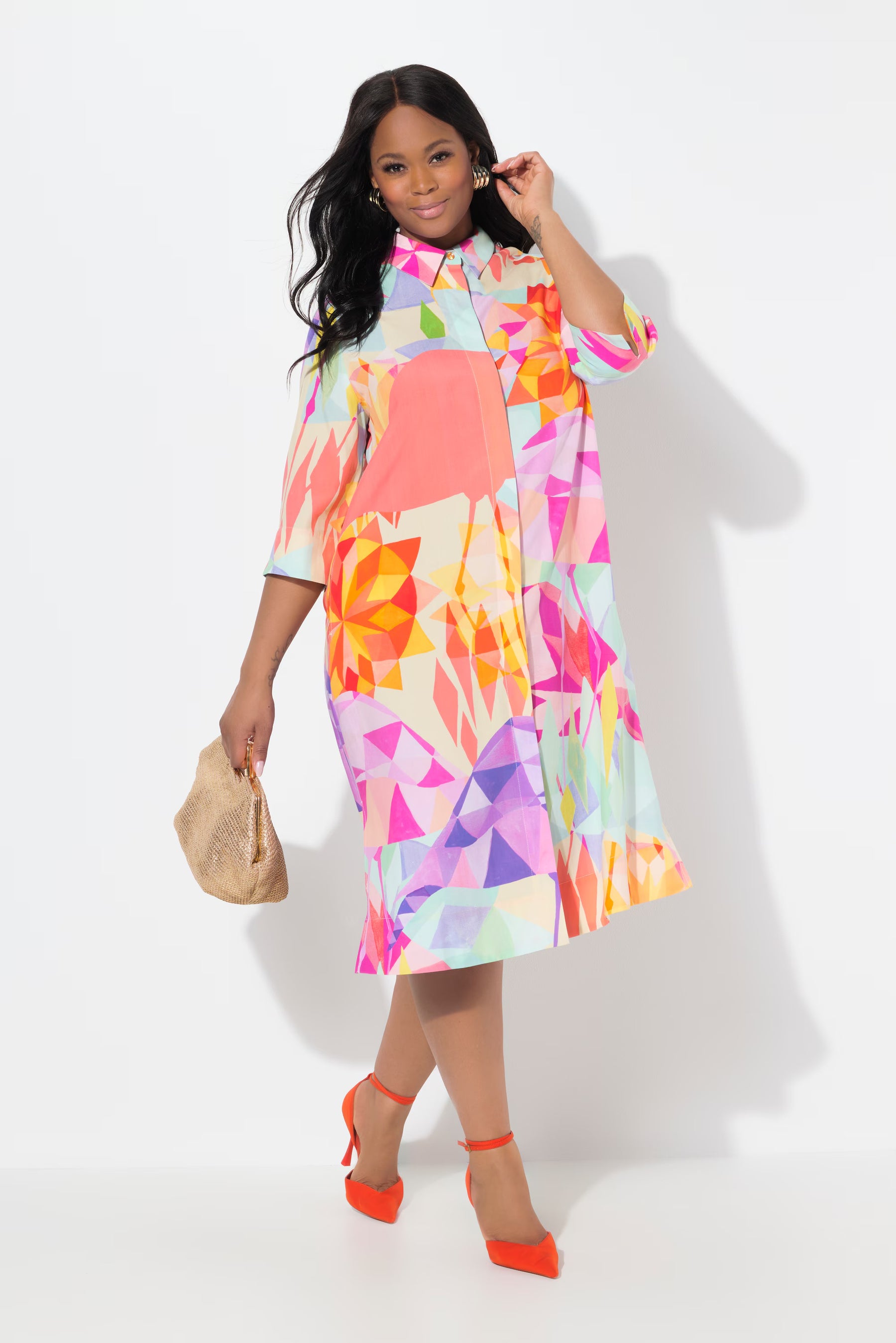Ulla Popken Multi Colour Flamingo Shirt Dress