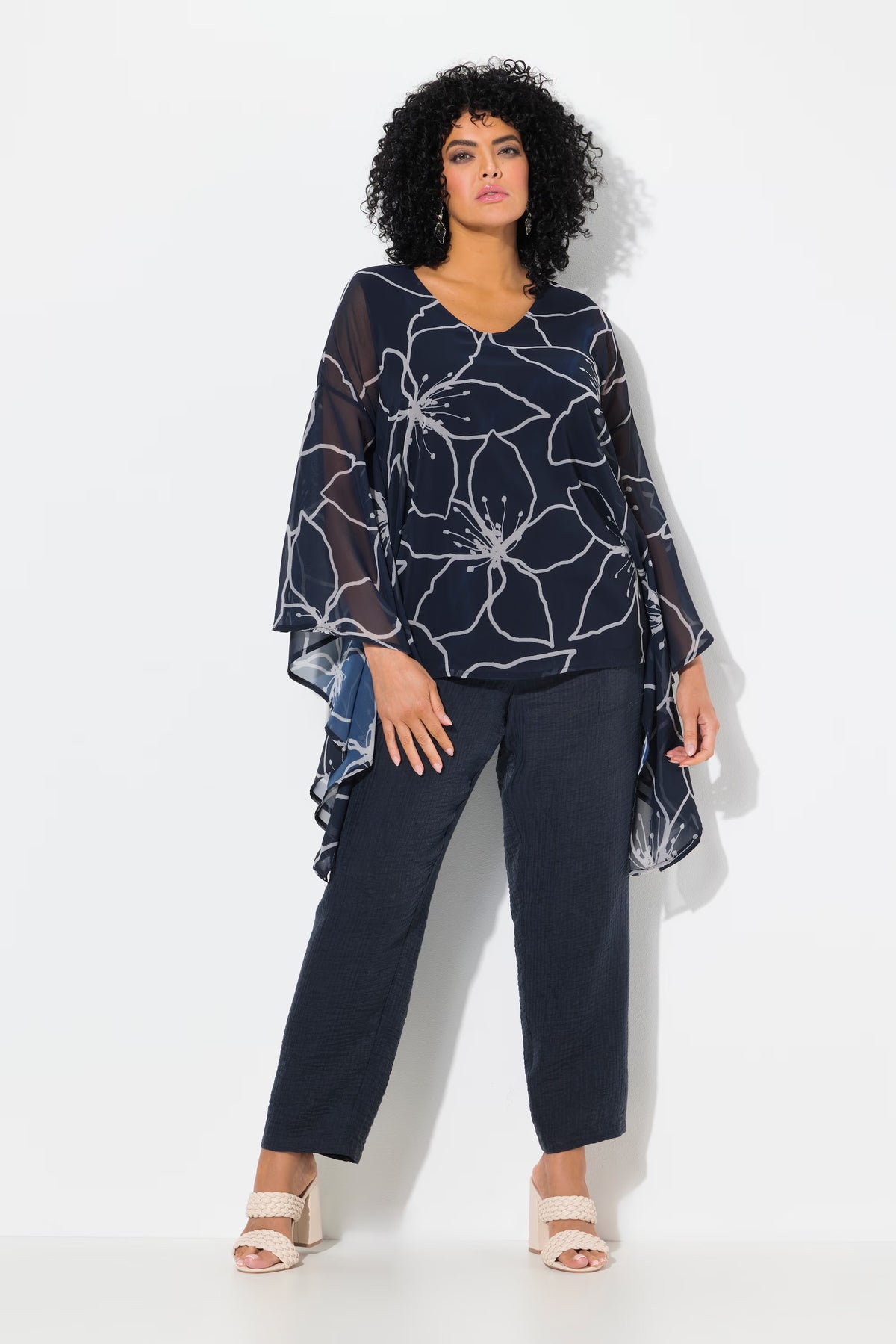 Ulla Popken Navy Floral Chiffon Blouse