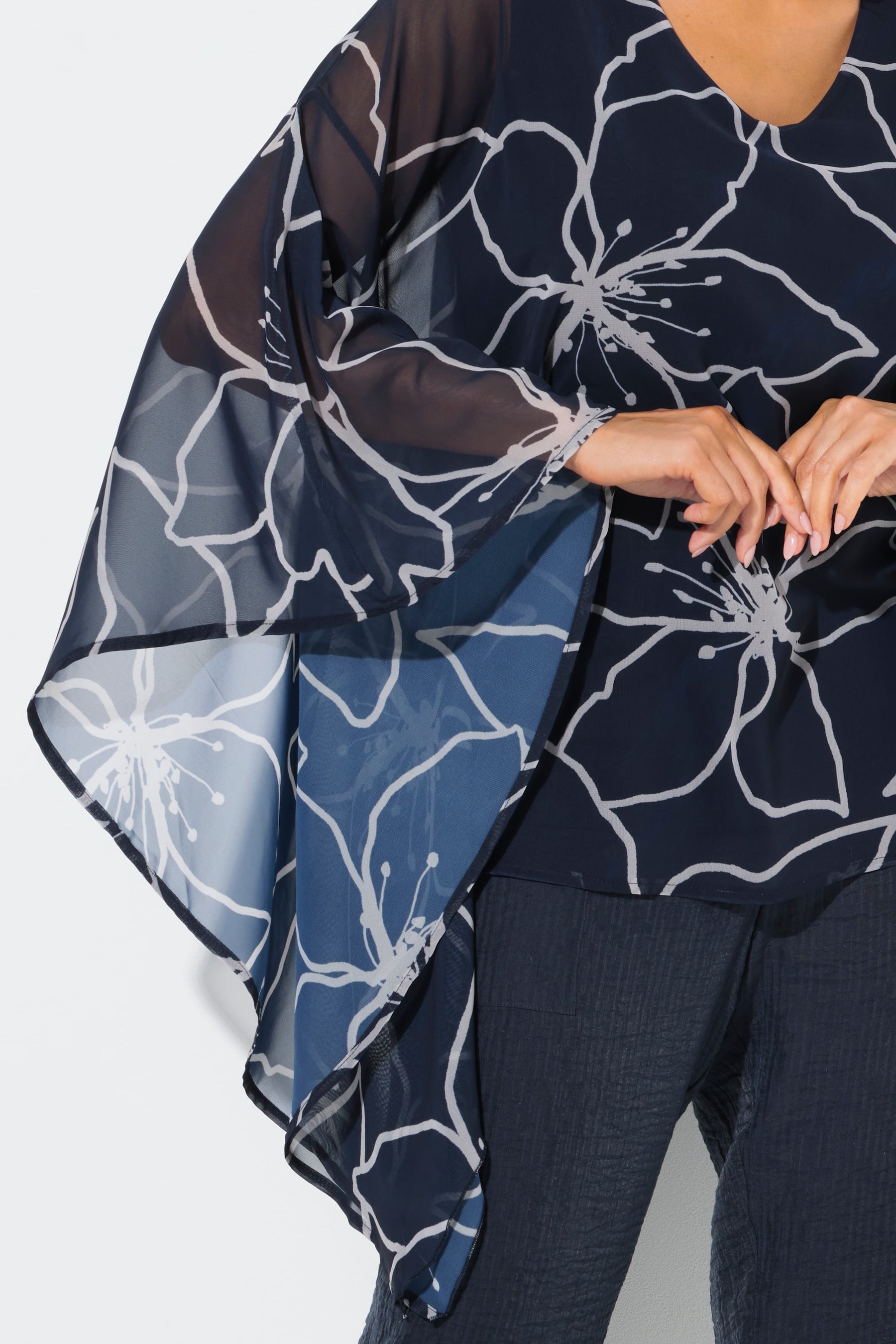 Ulla Popken Navy Floral Chiffon Blouse