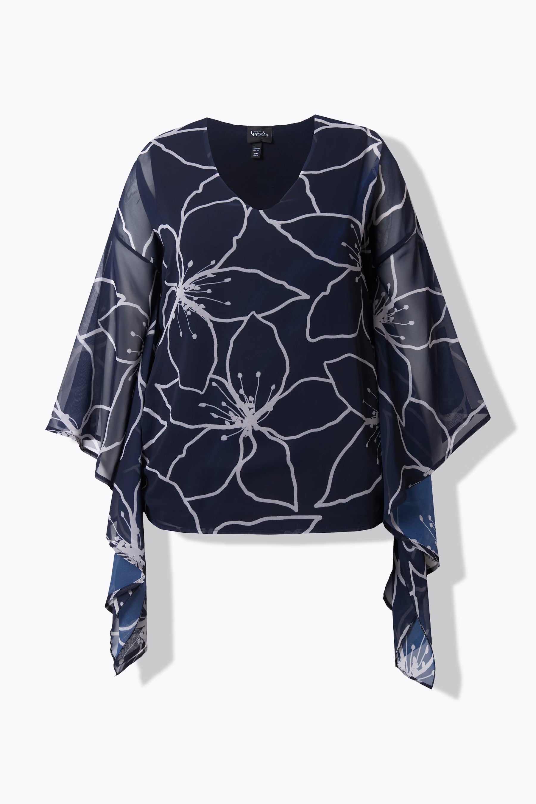 Ulla Popken Navy Floral Chiffon Blouse
