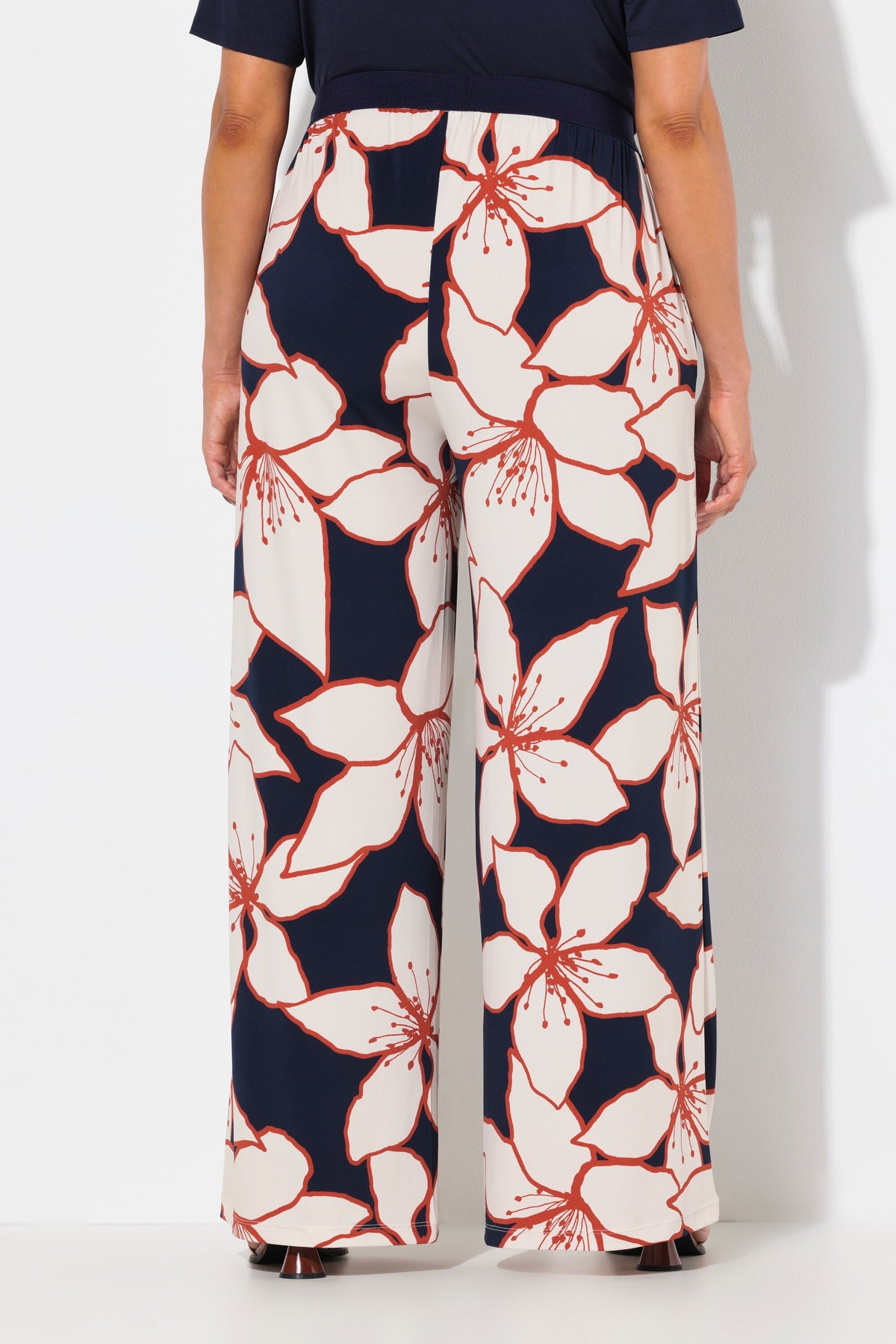 Ulla Popken Navy Floral Wide Leg Trousers