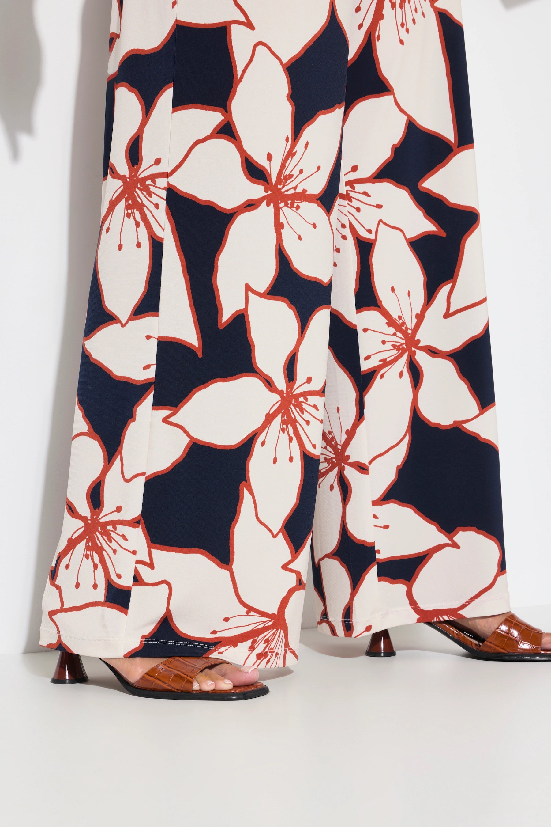 Ulla Popken Navy Floral Wide Leg Trousers