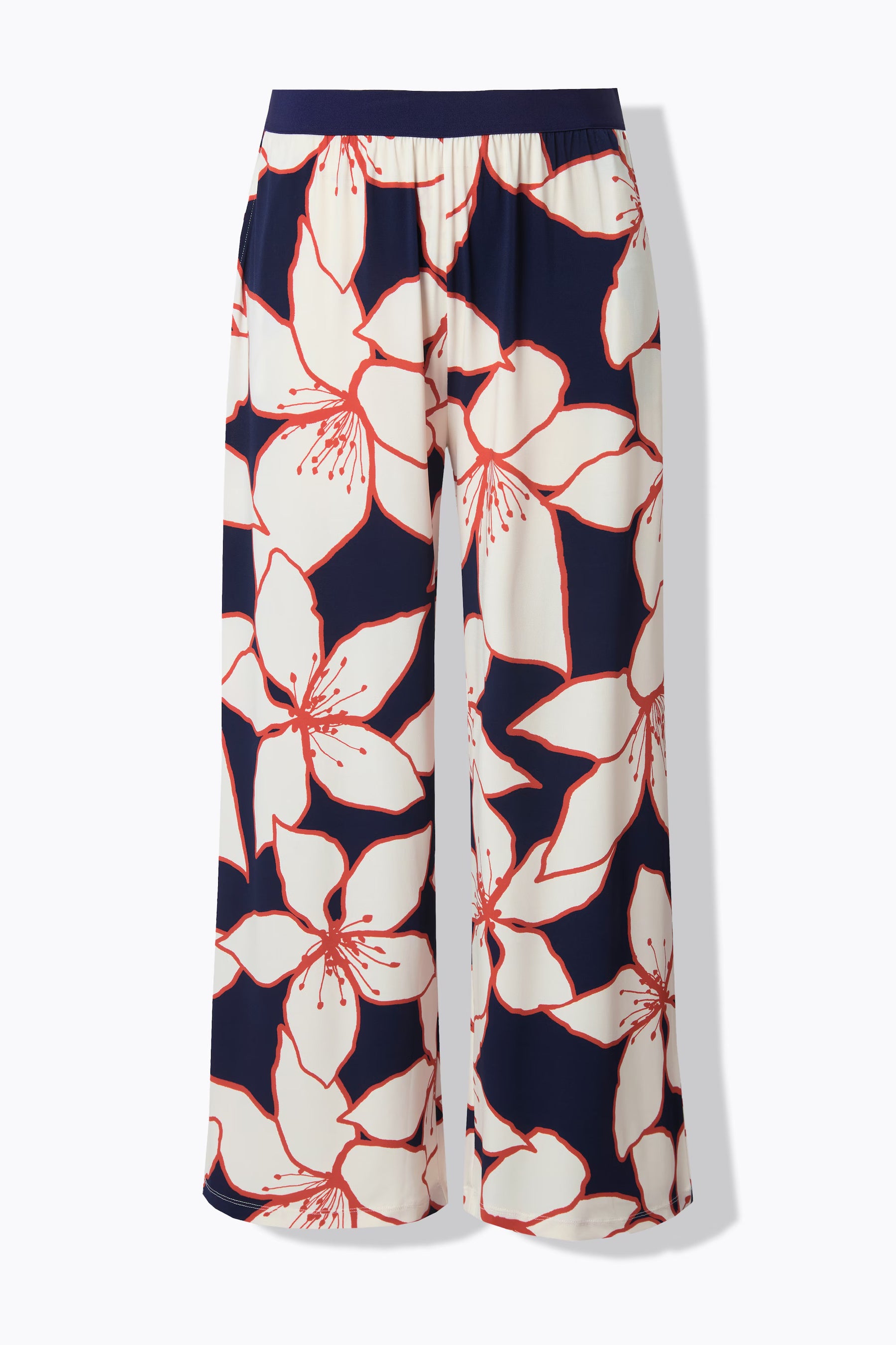 Ulla Popken Navy Floral Wide Leg Trousers