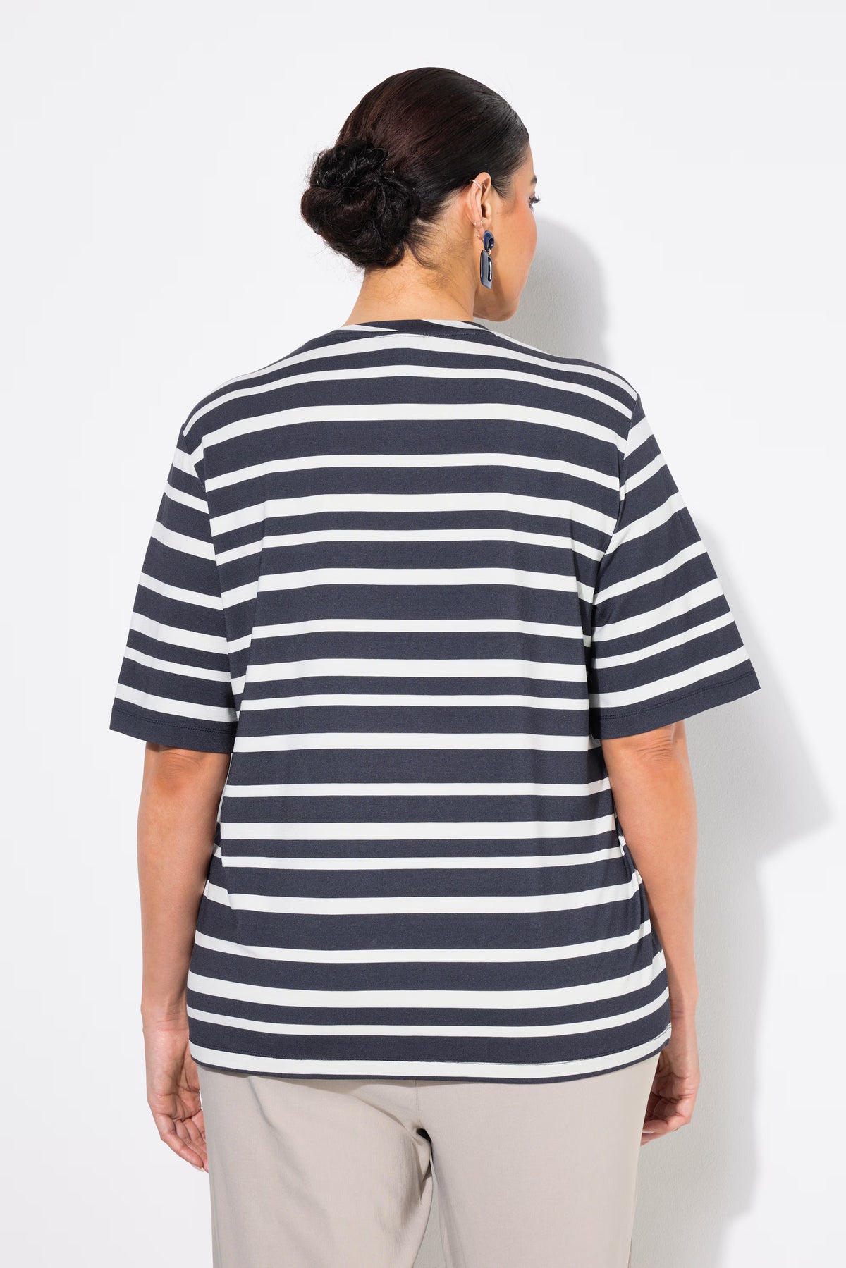 Ulla Popken Navy Striped Floral T-Shirt
