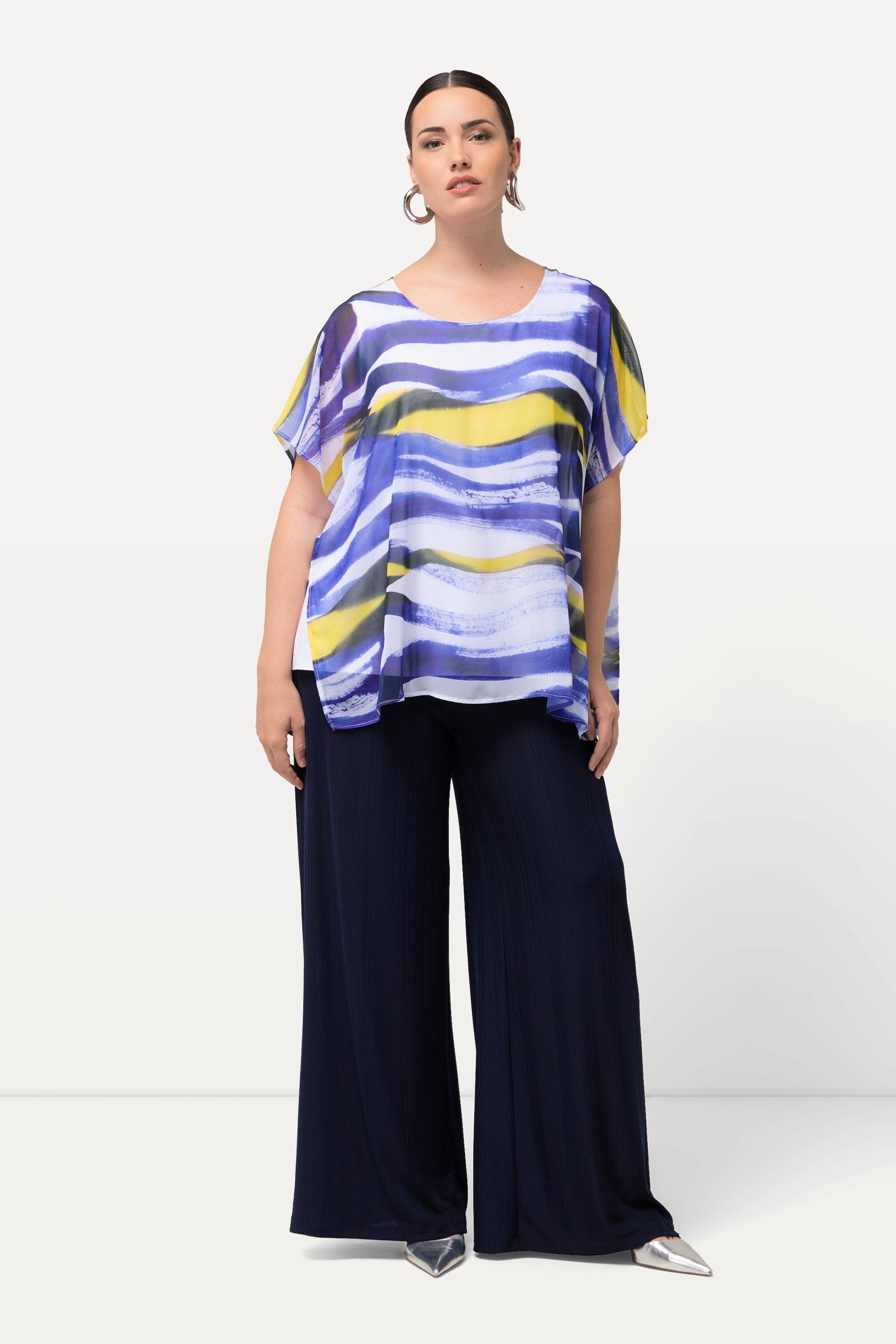 Ulla Popken Navy Wide Leg Trousers