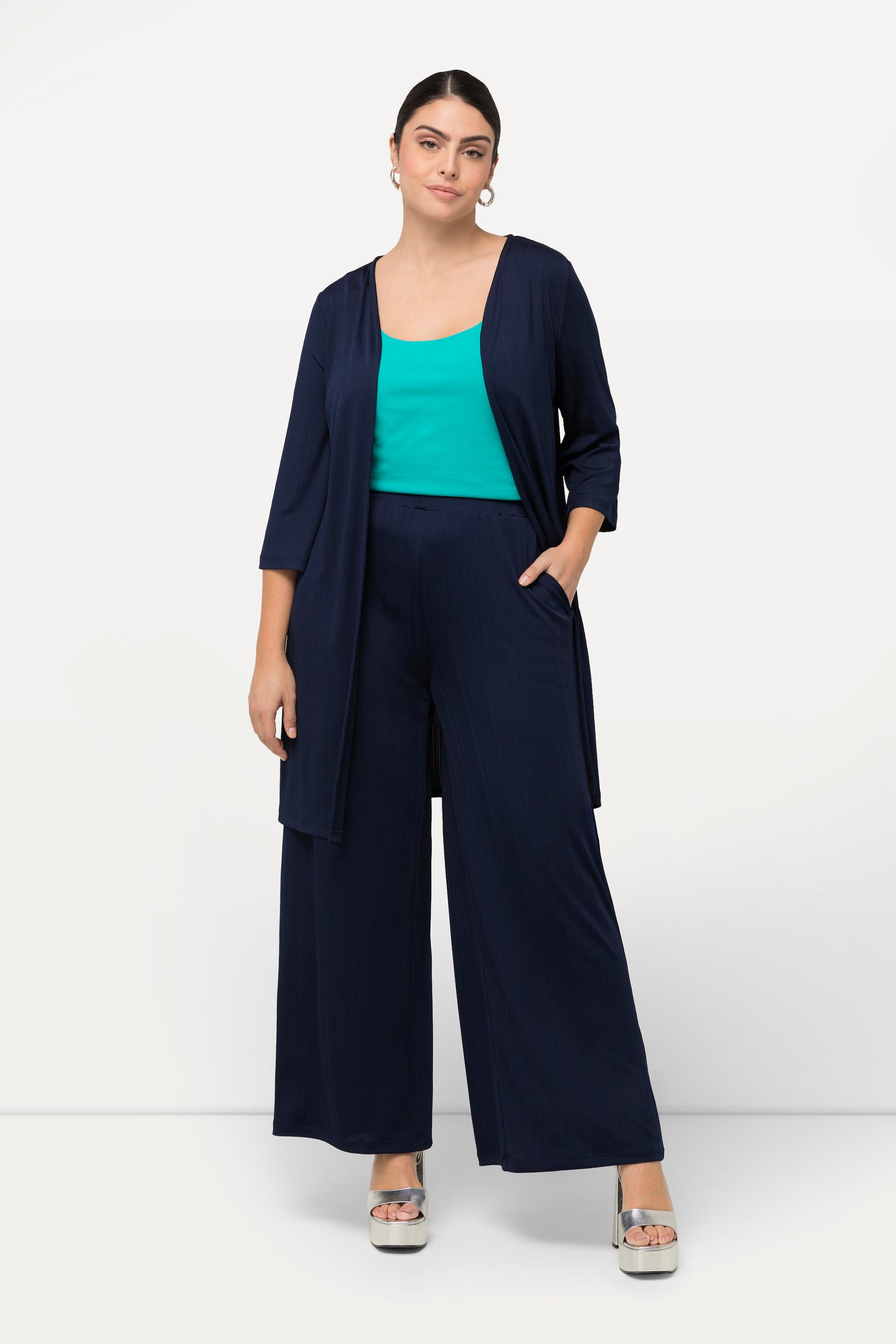 Ulla Popken Navy Wide Leg Trousers
