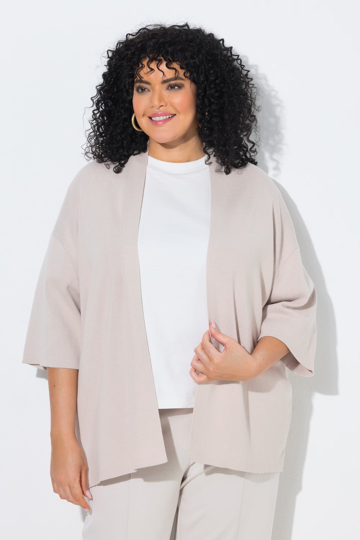 Ulla Popken Open Cardigan in Beige
