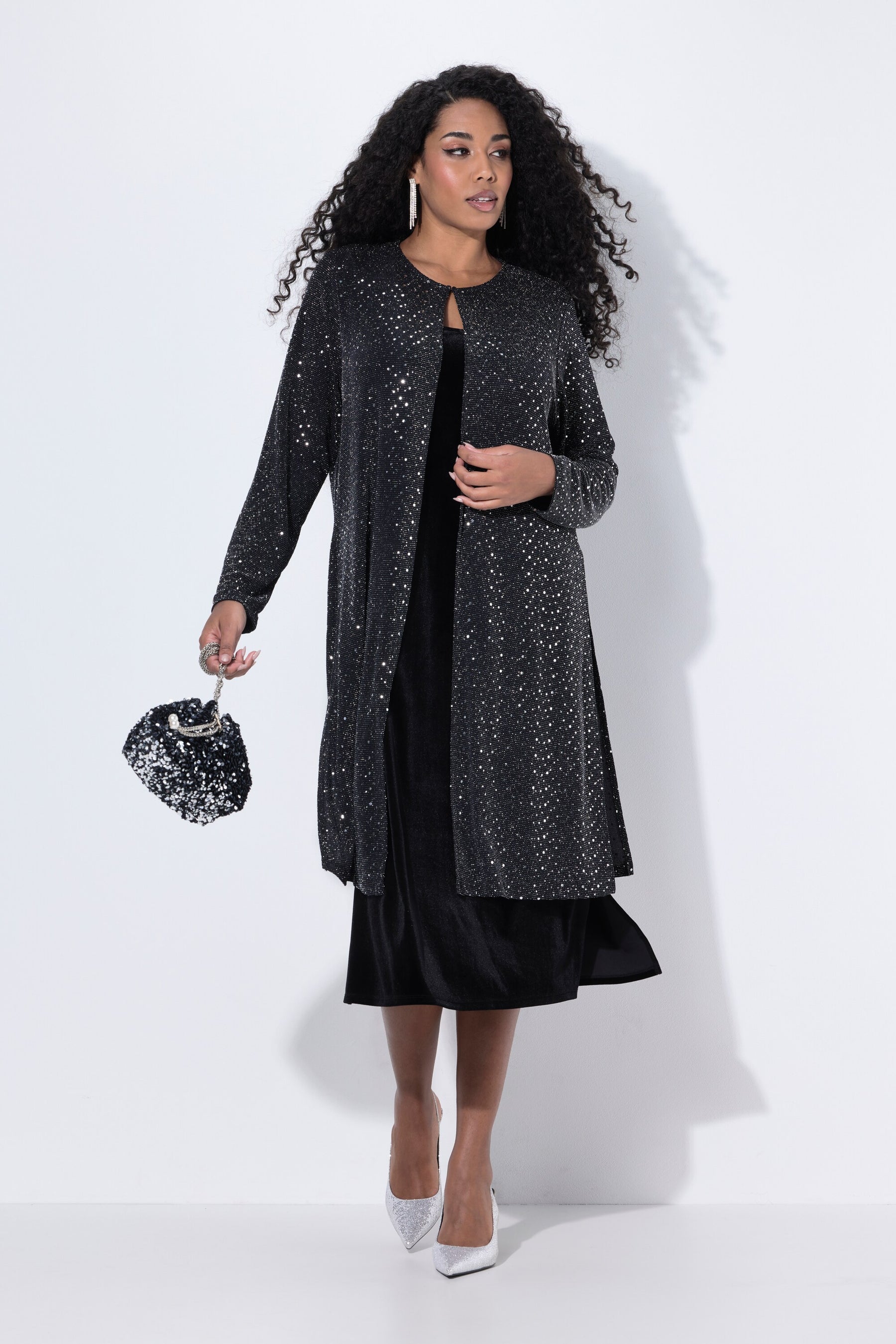 Ulla Popken Open Silver Sequin Jacket