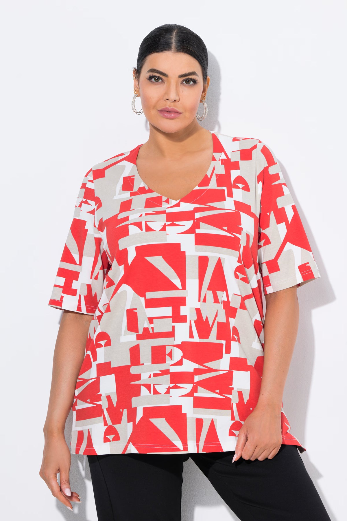 Ulla Popken Orange Geometric T-Shirt