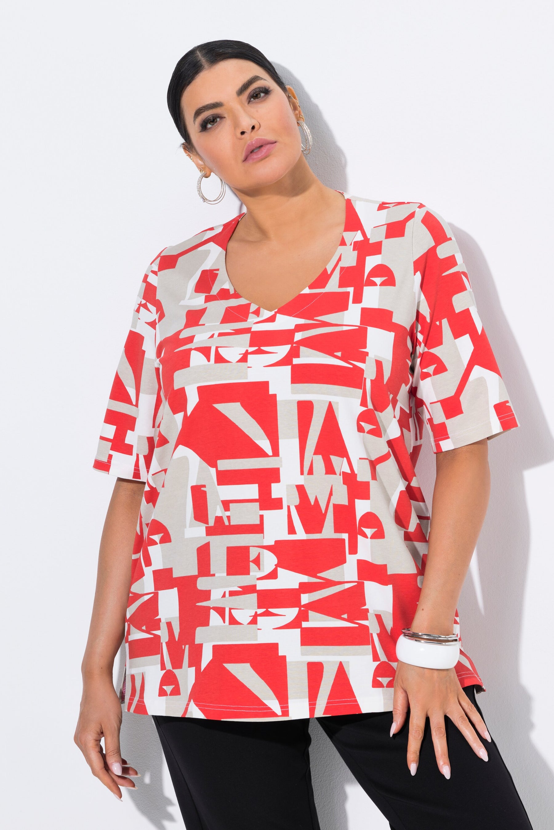 Ulla Popken Orange Geometric T-Shirt
