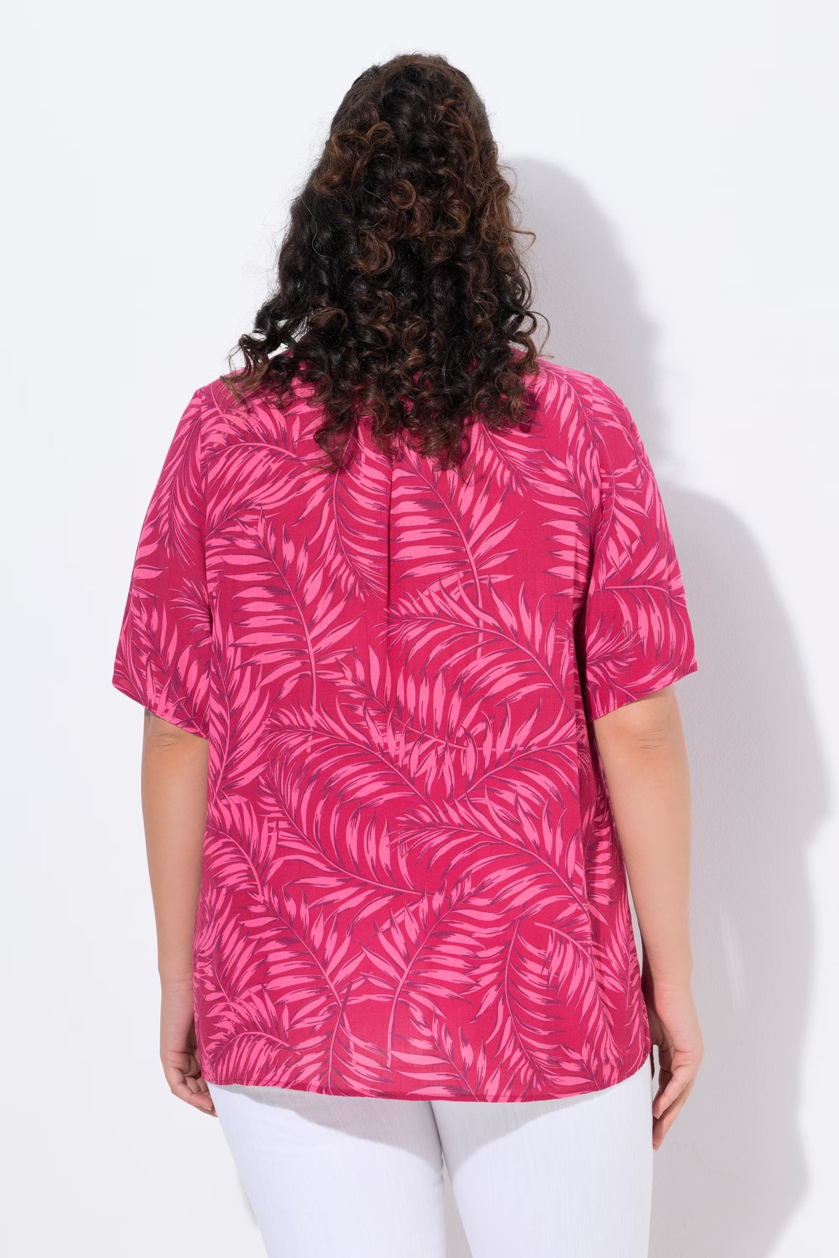 Ulla Popken Palm Leaf Blouse in Fuchsia
