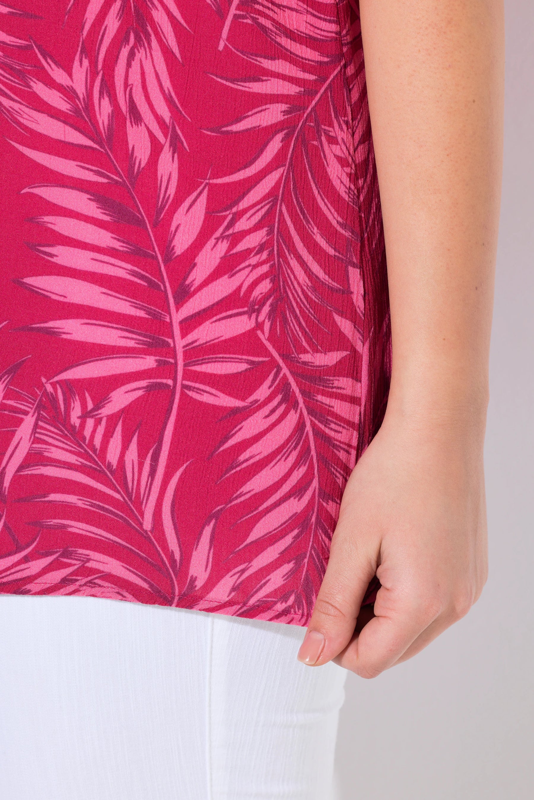 Ulla Popken Palm Leaf Blouse in Fuchsia