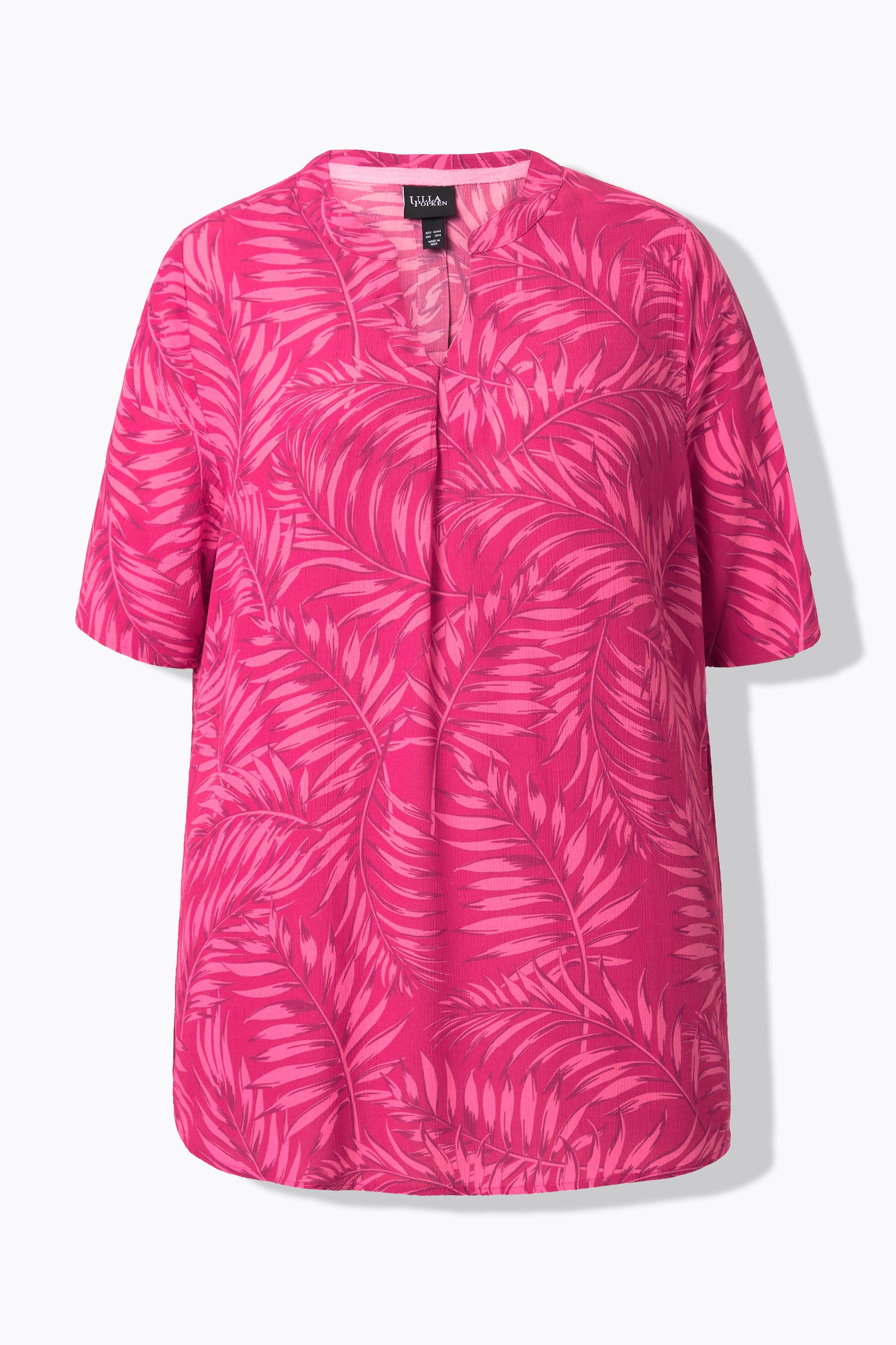 Ulla Popken Palm Leaf Blouse in Fuchsia