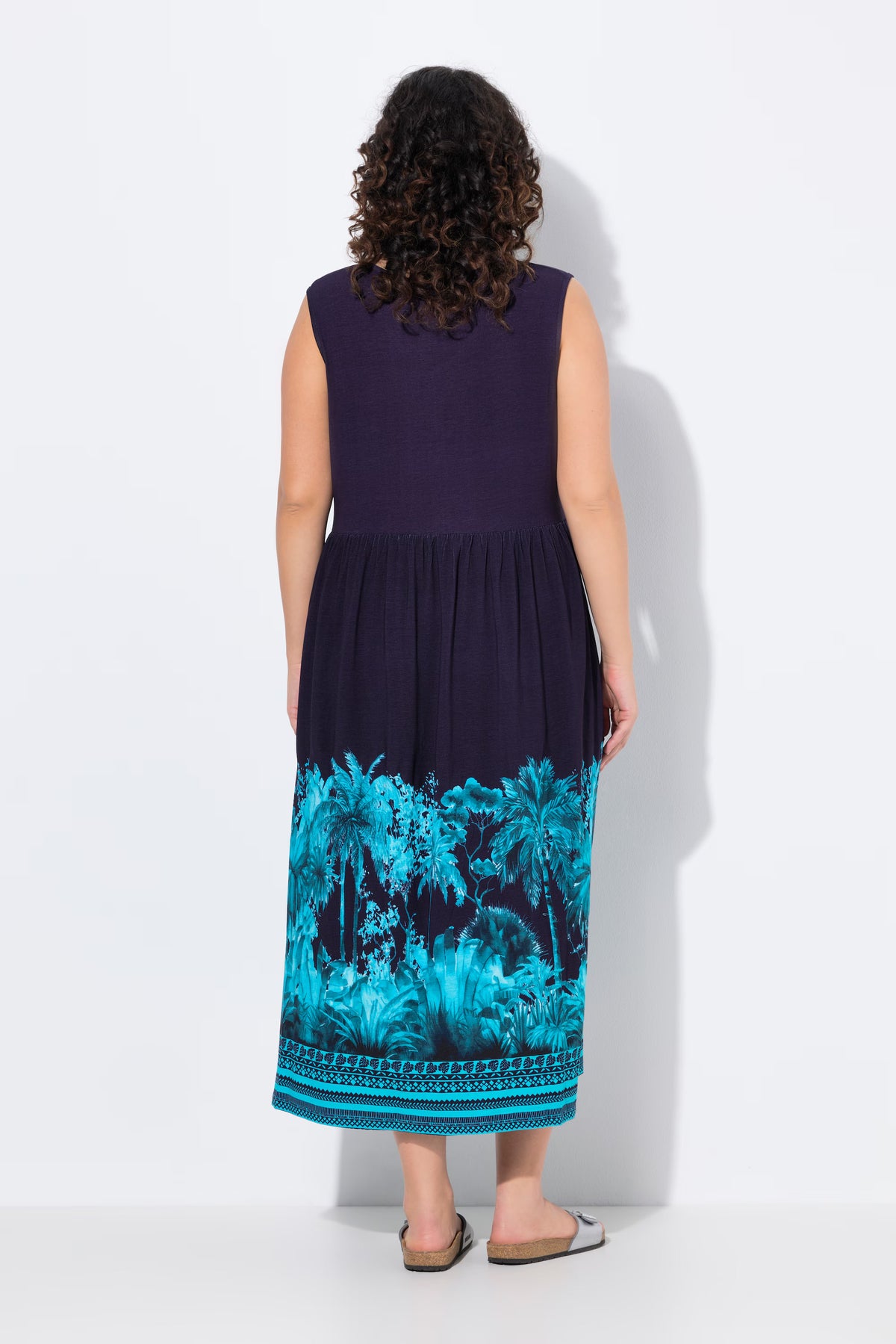 Ulla Popken Palm Print Maxi Dress in Navy