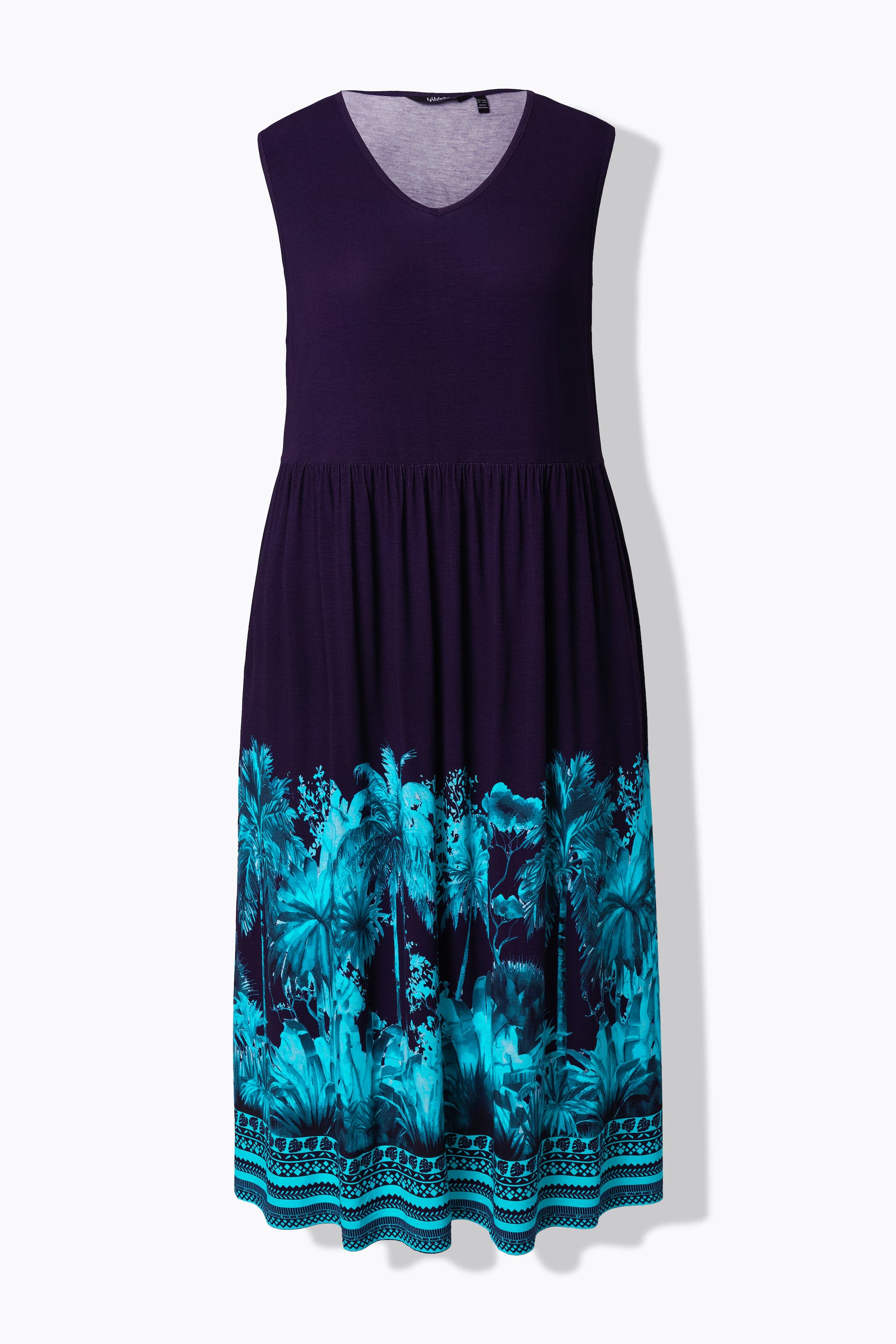 Ulla Popken Palm Print Maxi Dress in Navy