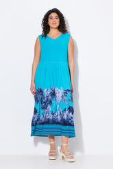 Ulla Popken Palm Print Maxi Dress in Turquoise