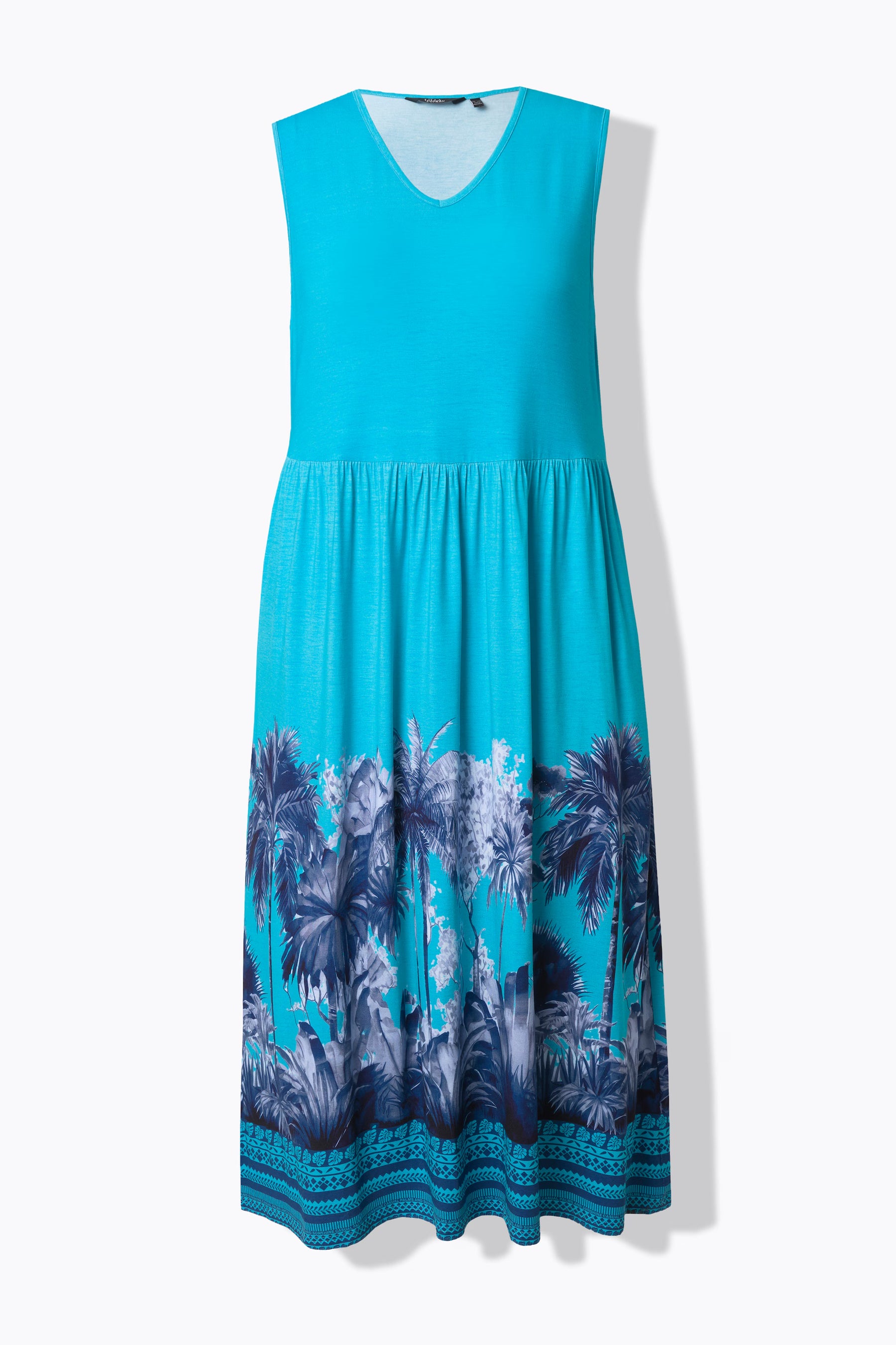 Ulla Popken Palm Print Maxi Dress in Turquoise