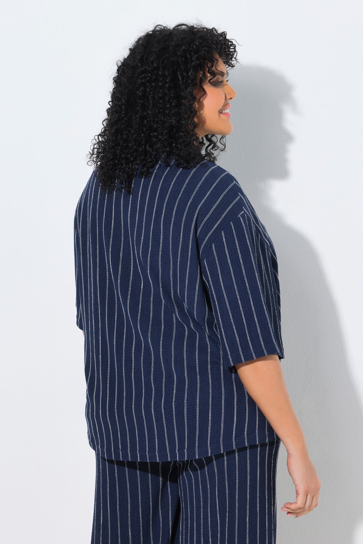 Ulla Popken Pinstripe Shirt in Navy