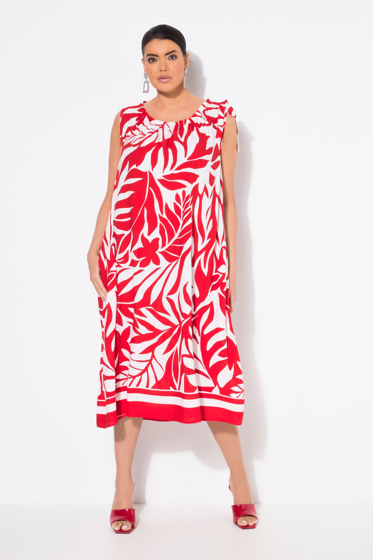 Ulla Popken Red Leaf Midi Dress